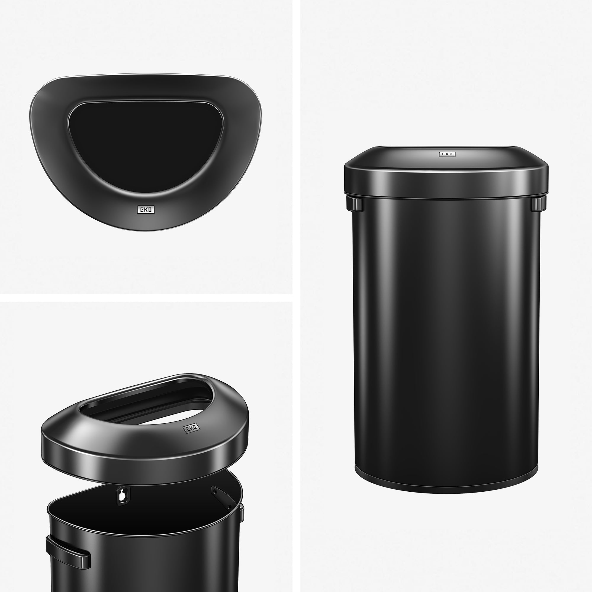 Urban Semi-Round Open Top Can Commercial Grade – 60L / 16 Gal-Matte Black