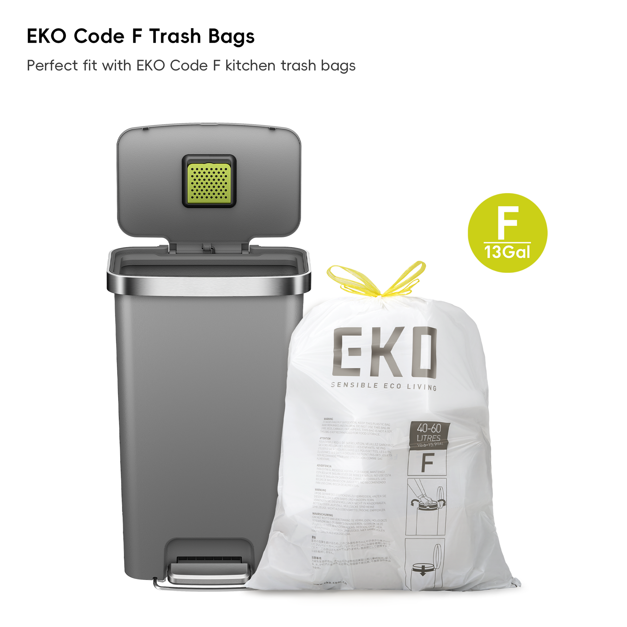 HANA 45L/ 11.9 Gallon Plastic Resin Step Kitchen Trash Can-Gray
