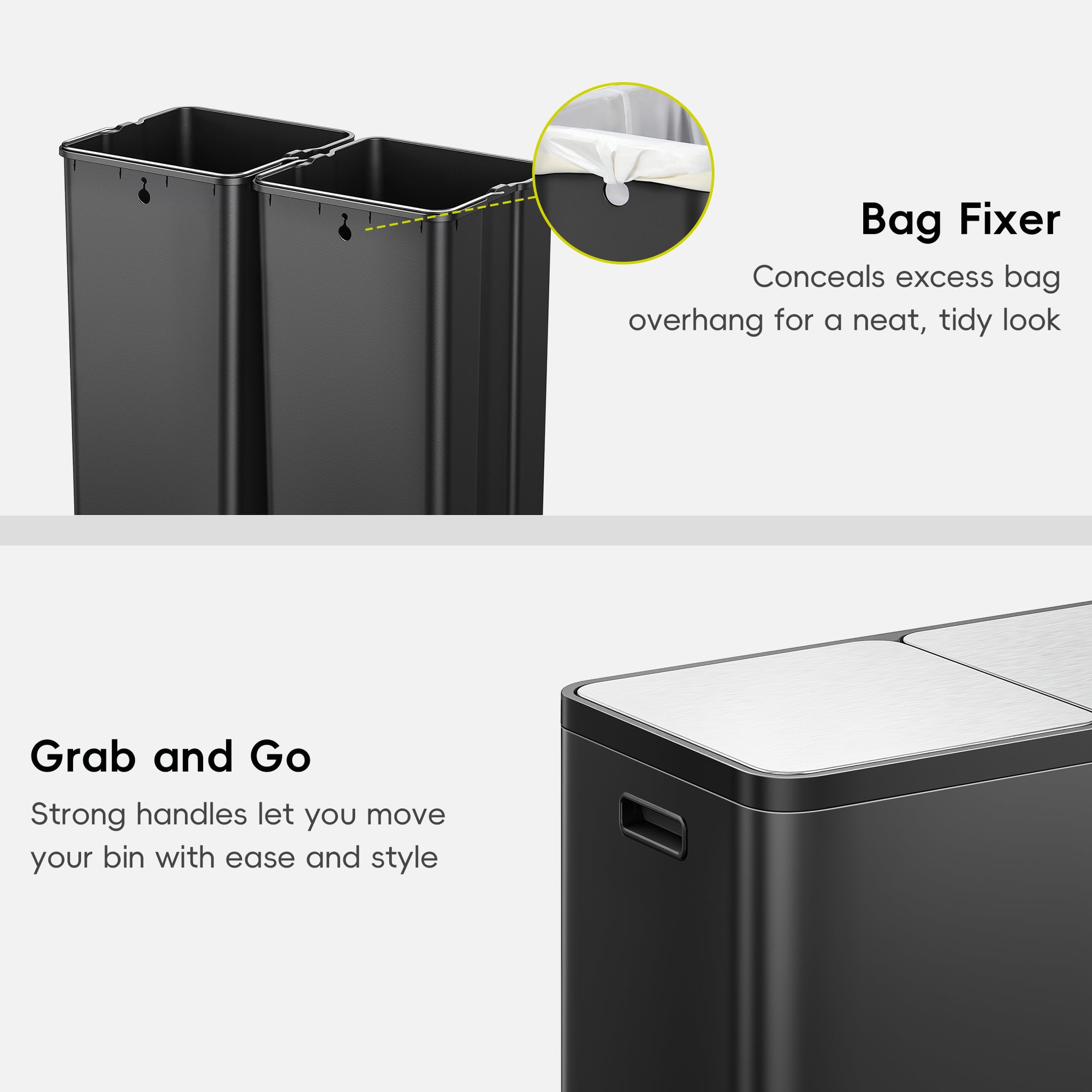 EcoCasa Plus 2 x 10.6 Gal Dual Recycling Trash Can for Kitchen-Matte Black