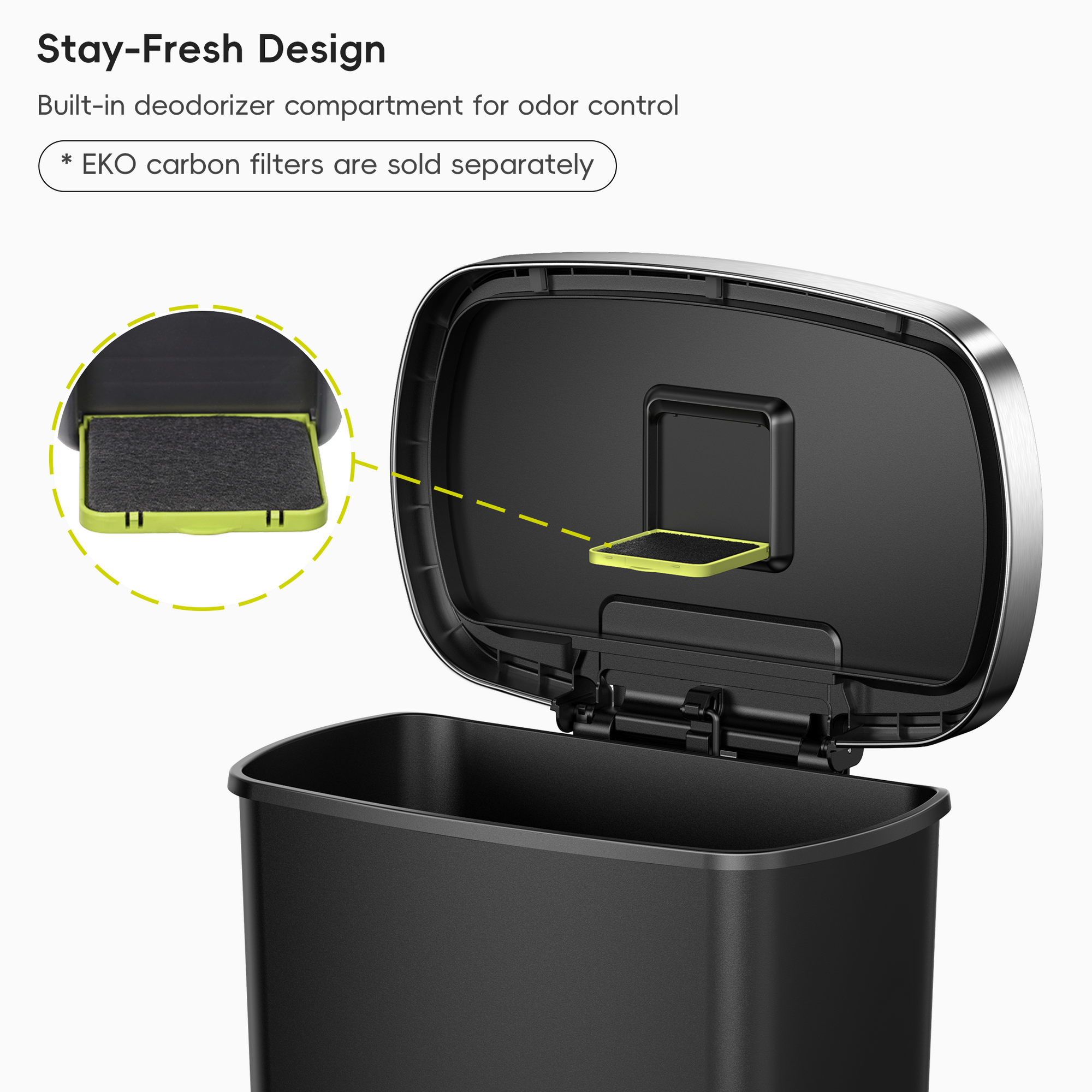 Hana Select 13.2 Gallon / 50L Plastic Resin Step Kitchen Trash Can-Black