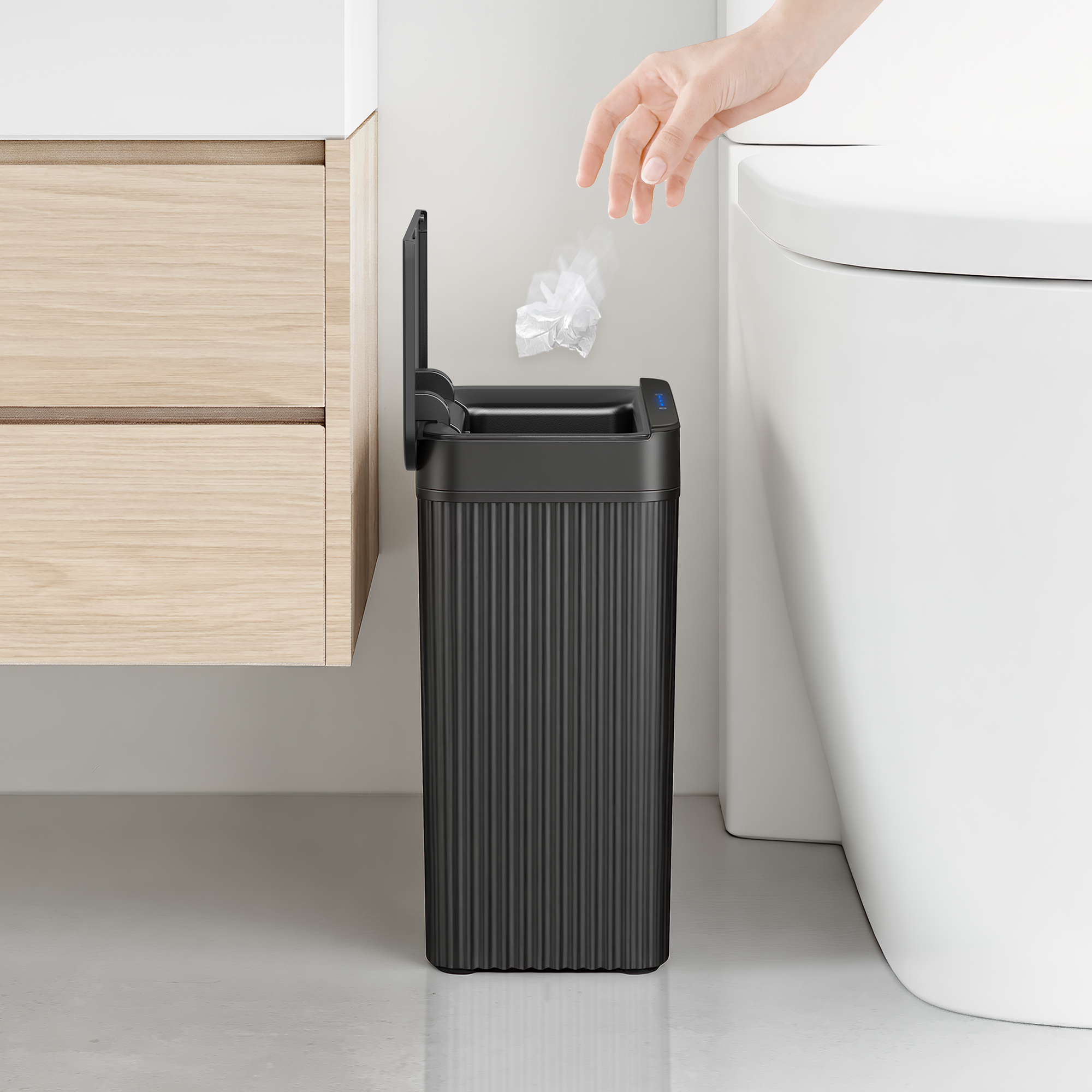 Brio 10L / 2.6 Gallon in Black Compact Design Motion Sensor Trash Can