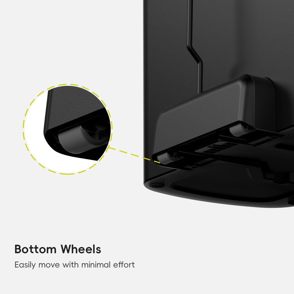 Close-up of an EKO trash can bottom wheels mechanism.