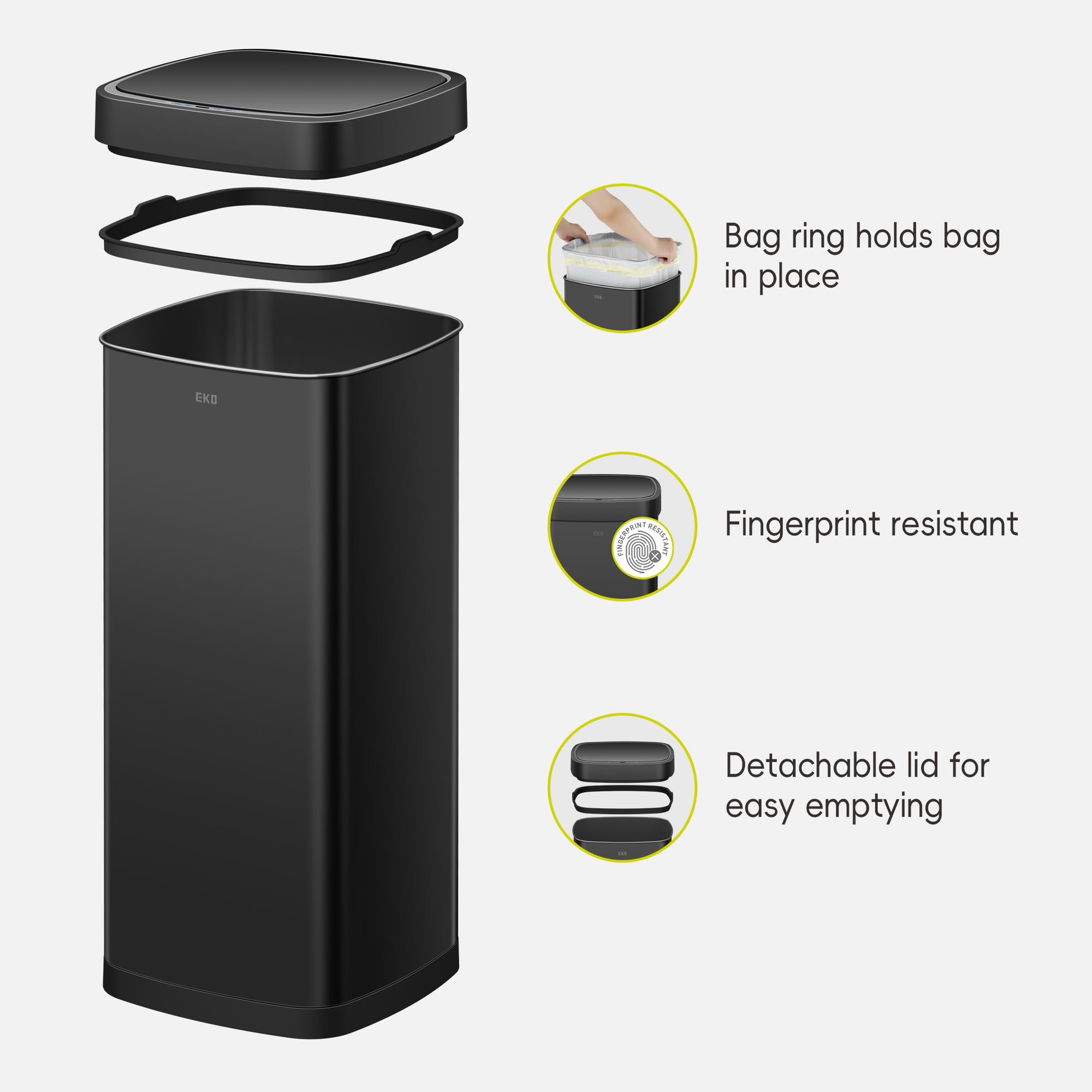 EcoSmart 80L / 21 Gallon Motion Sensor Trash Can - Matte Black
