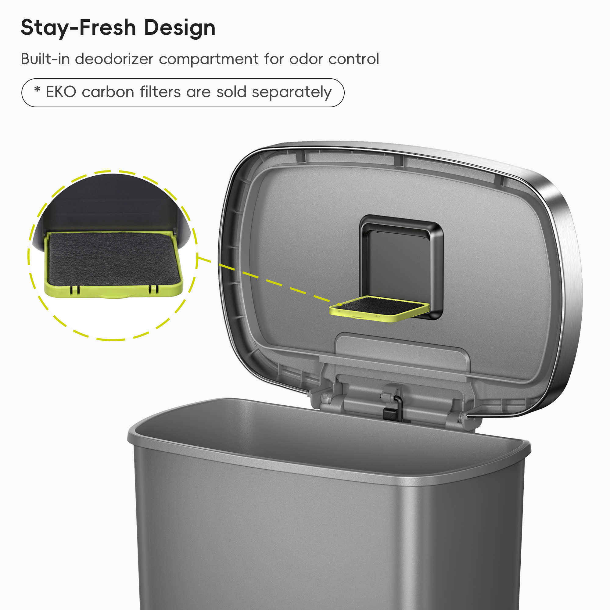 Hana Select 13.2 Gallon / 50L Plastic Resin Step Kitchen Trash Can-Grey