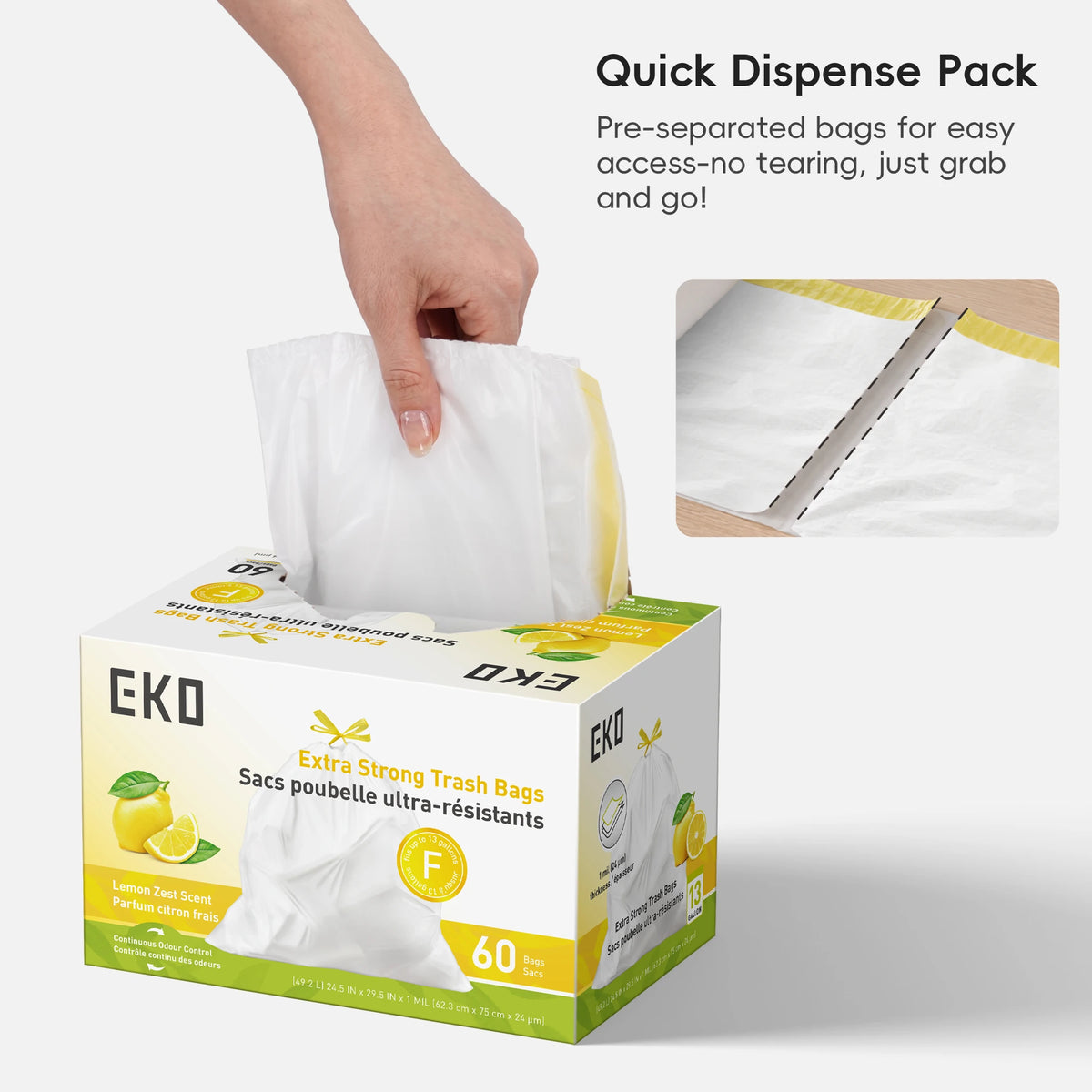 Code F Easy-Dispense Roll Trash Bags, 40-60 L / 10.6-15.9 Gal
