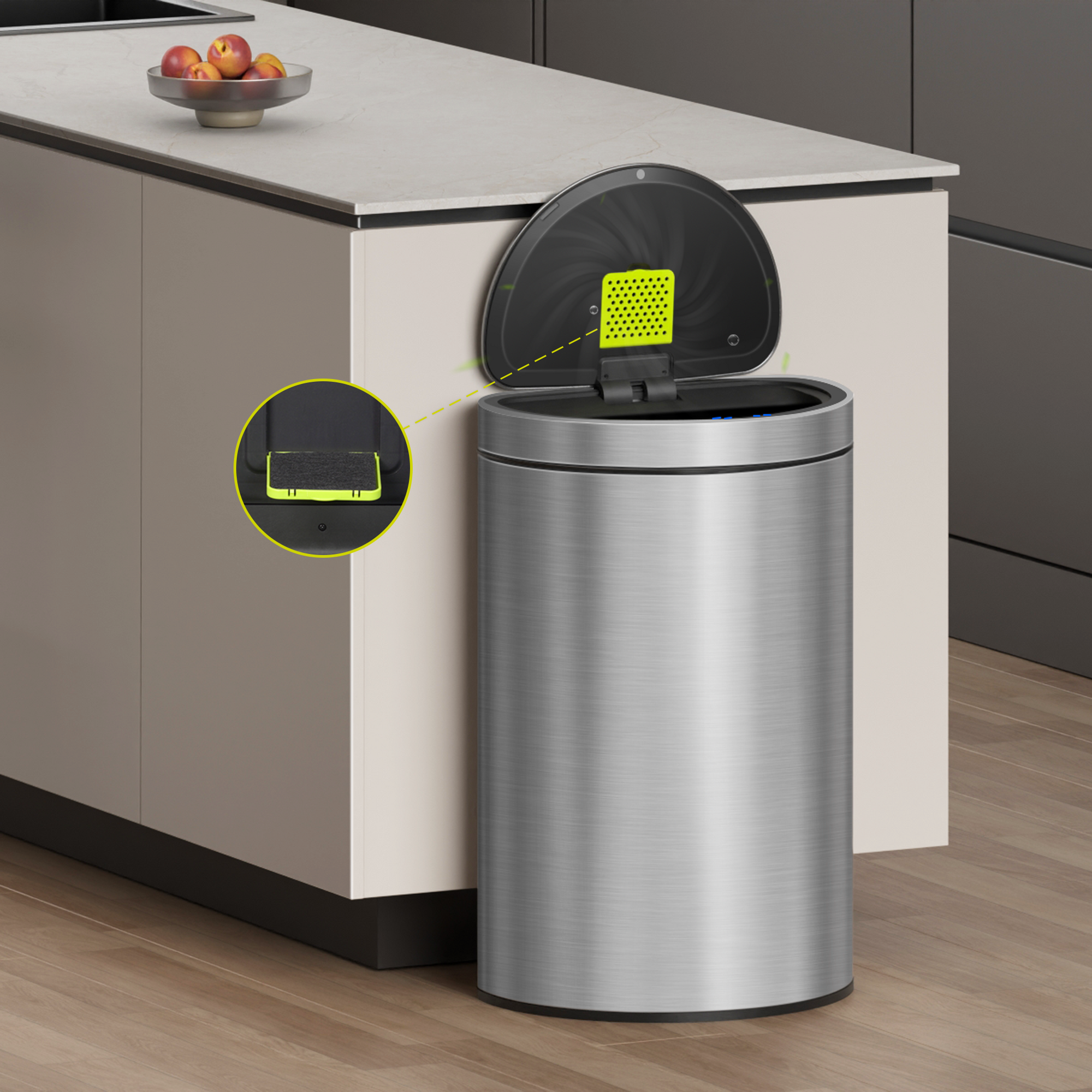 Mirage Semi-Round 47 Liter / 12.4 Gallon Motion Sensor Trash Can - Matte Stainless Steel