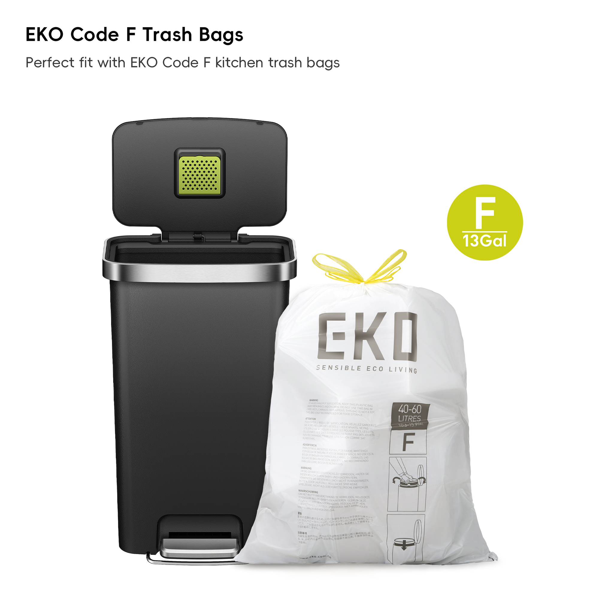 HANA 45L/ 11.9 Gallon Plastic Resin Step Kitchen Trash Can-Black