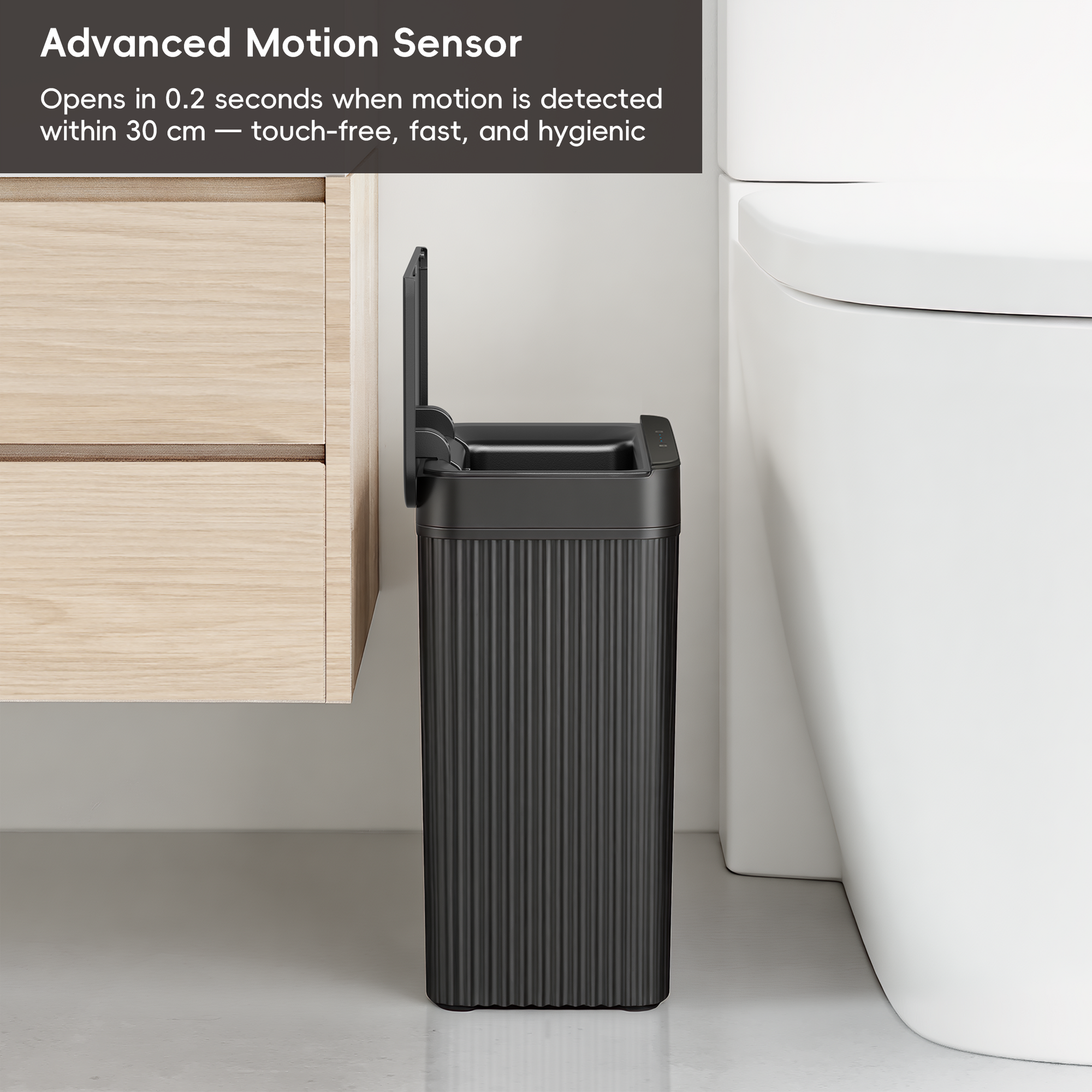 Brio 10L / 2.6 Gallon in Black Compact Design Motion Sensor Trash Can