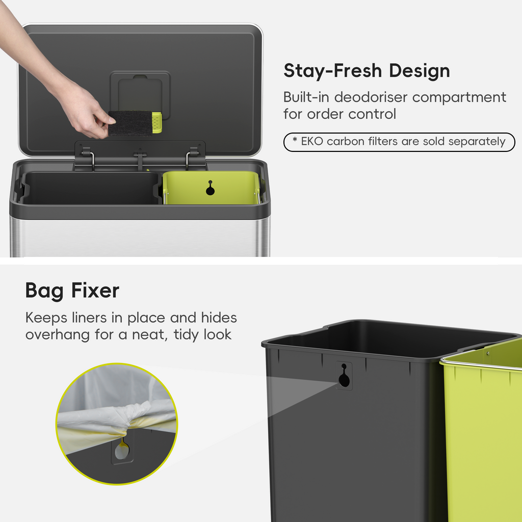 EcoCasa II Dual Compartment Step Recycling Can with Liners