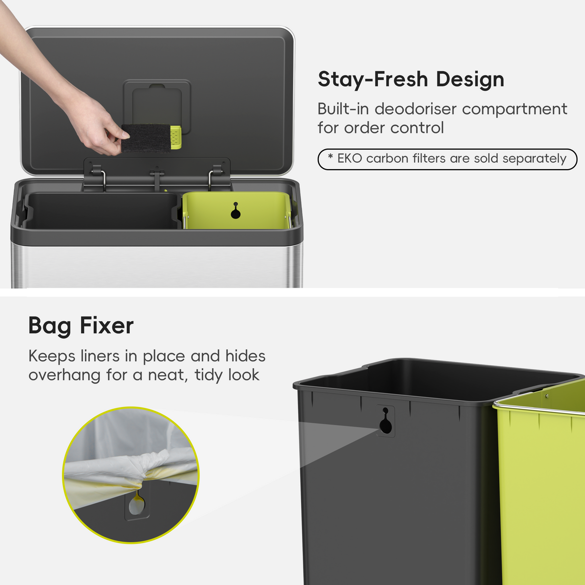 EcoCasa II Dual Compartment Step Recycling Can with Liners