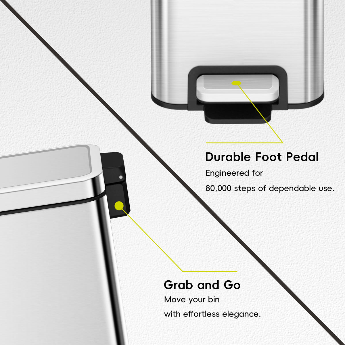 EKO Stella 6 L/1.6 Gal Small Bathroom Step Trash Can - Stainless Steel – Durable Foot Pedal - Grab and Go