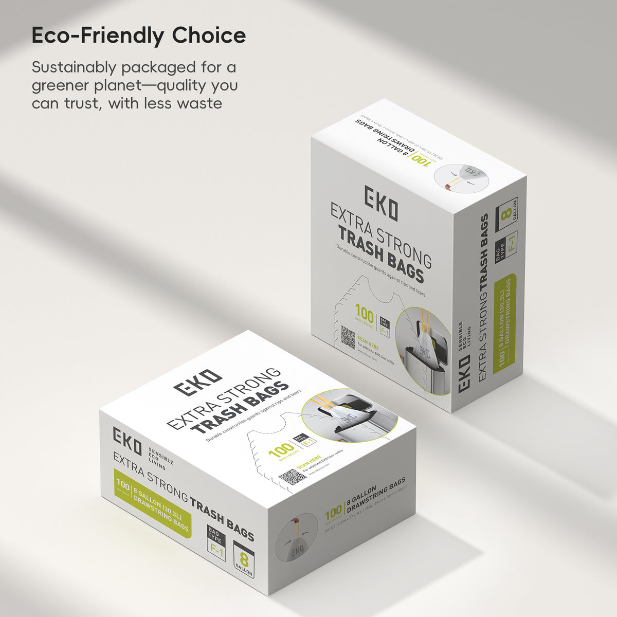 Code F-1  Slim Extra-Long Easy-Dispense Roll Trash Bags, 30.3 L / 8 Gal