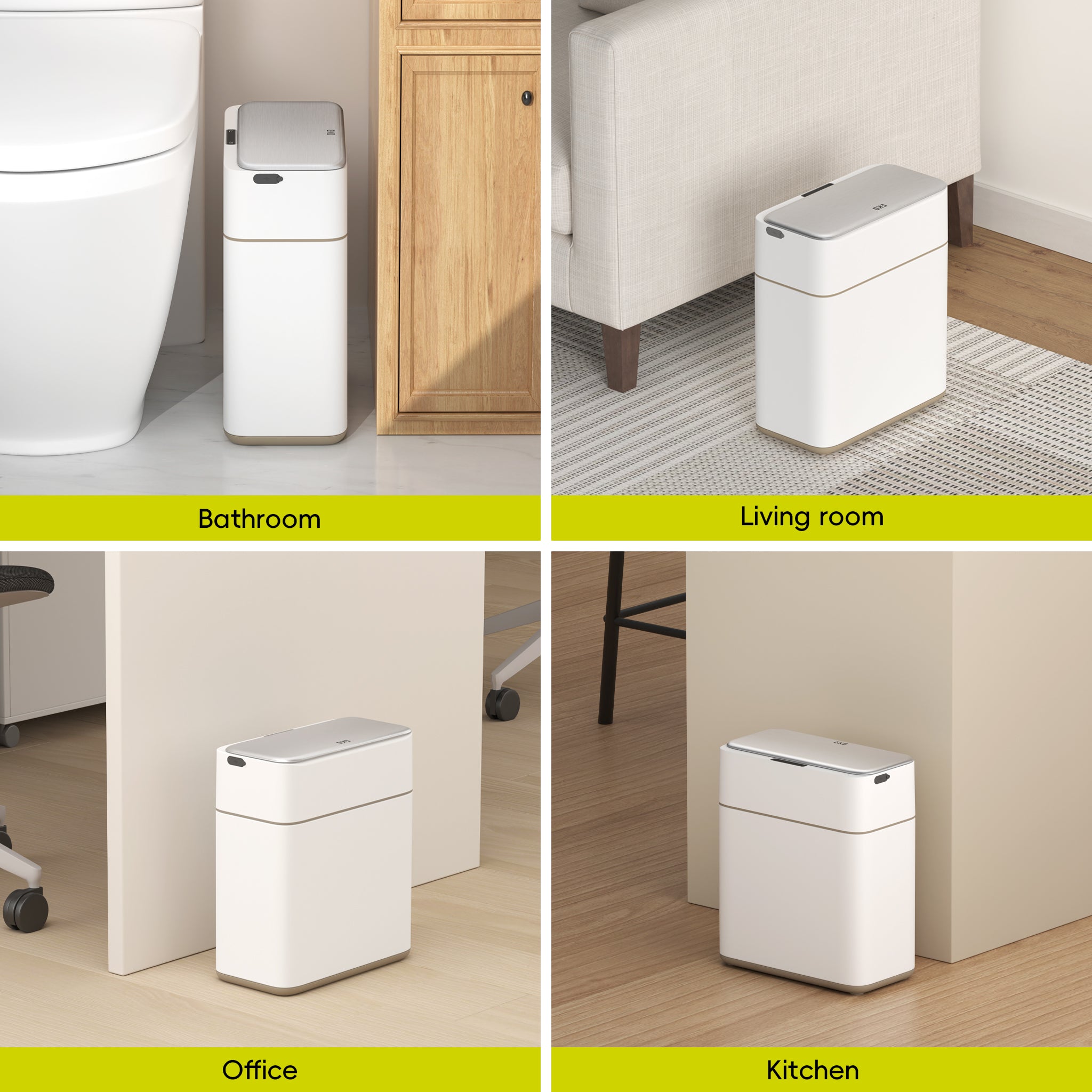 Bono Sensor Bathroom Trash Can with Lid - 8L/2.1 Gallon-White