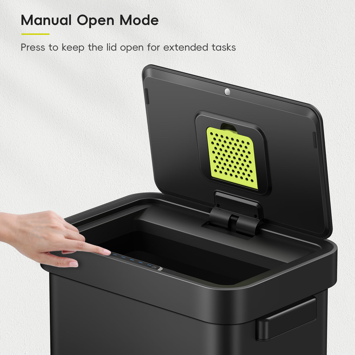 EKO Replacement Lid Featuring Manual Open Mode. Press to keep the lid open for extended tasks.