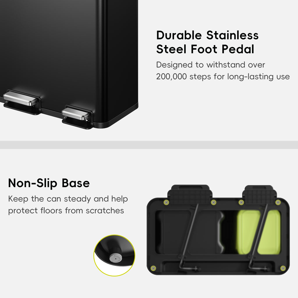 EcoCasa Dual Compartment Step Recycling Can, 30+20 L
