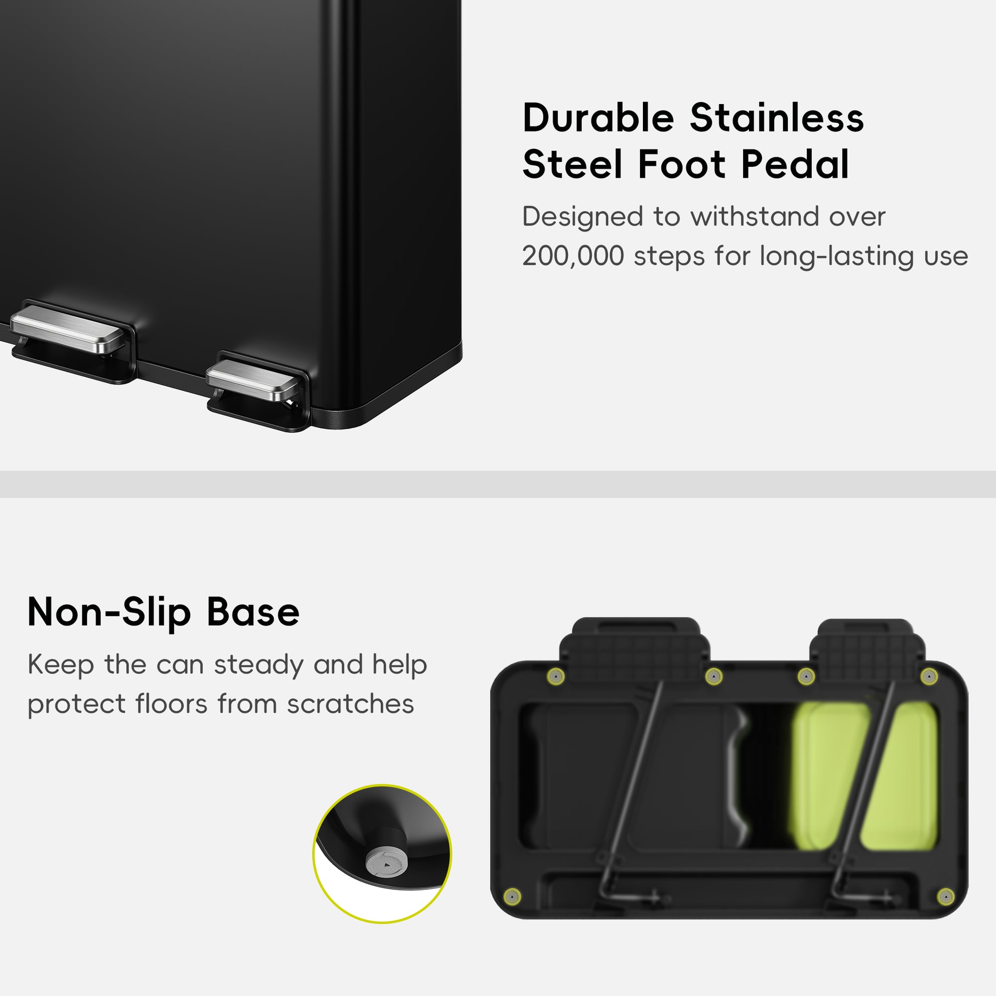 EcoCasa Dual Compartment 30L+20L Step Recycling Can - Matte Black