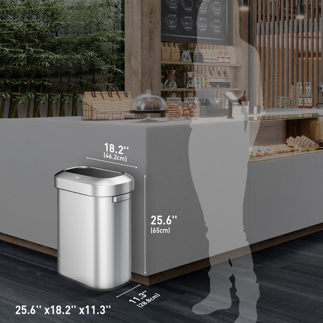 EKO Urban 16 Gallon Sei-Round Open Top Waste Bin, Stainless Steel Half - View #4