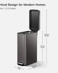 Hudson Slim 13.2 Gal Stainless Steel Step Trash Can-Gunmetal Gray