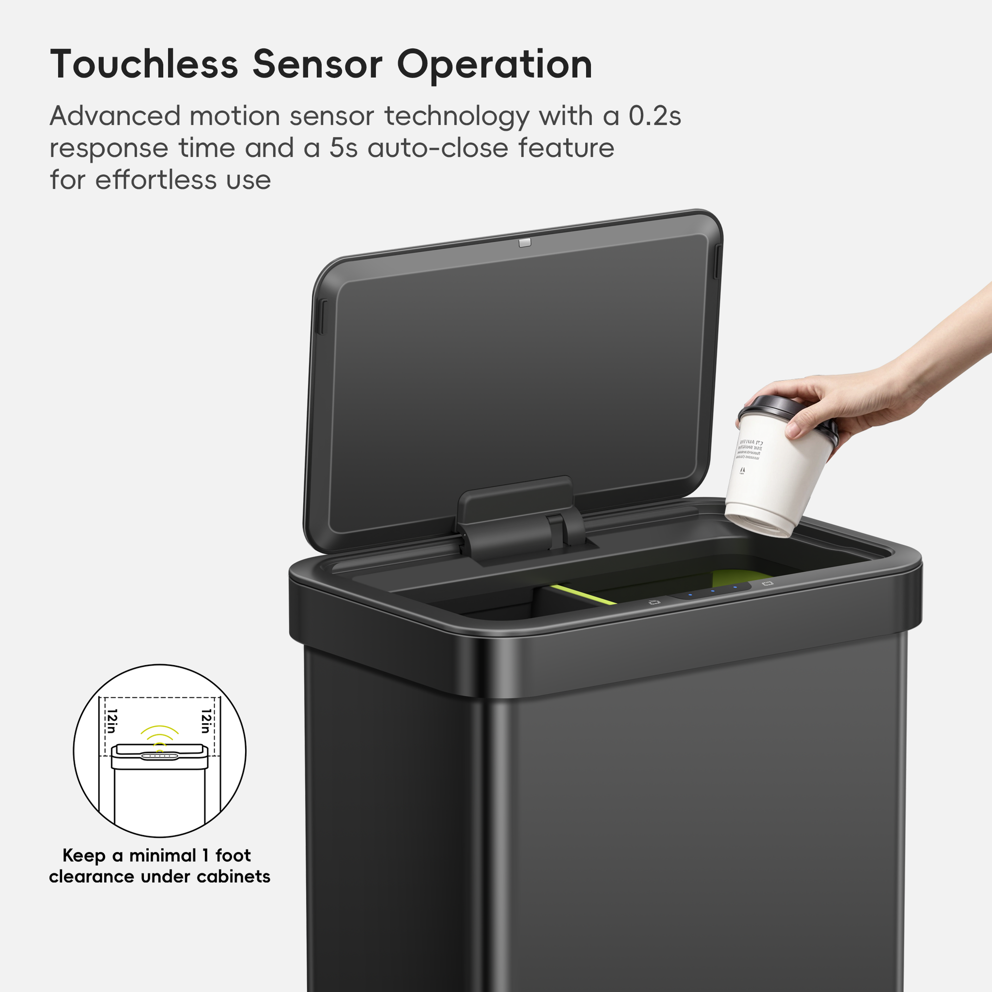 Econova 8+8 Gallon Dual Compartments Motion Sensor Trash Can - Matte Black