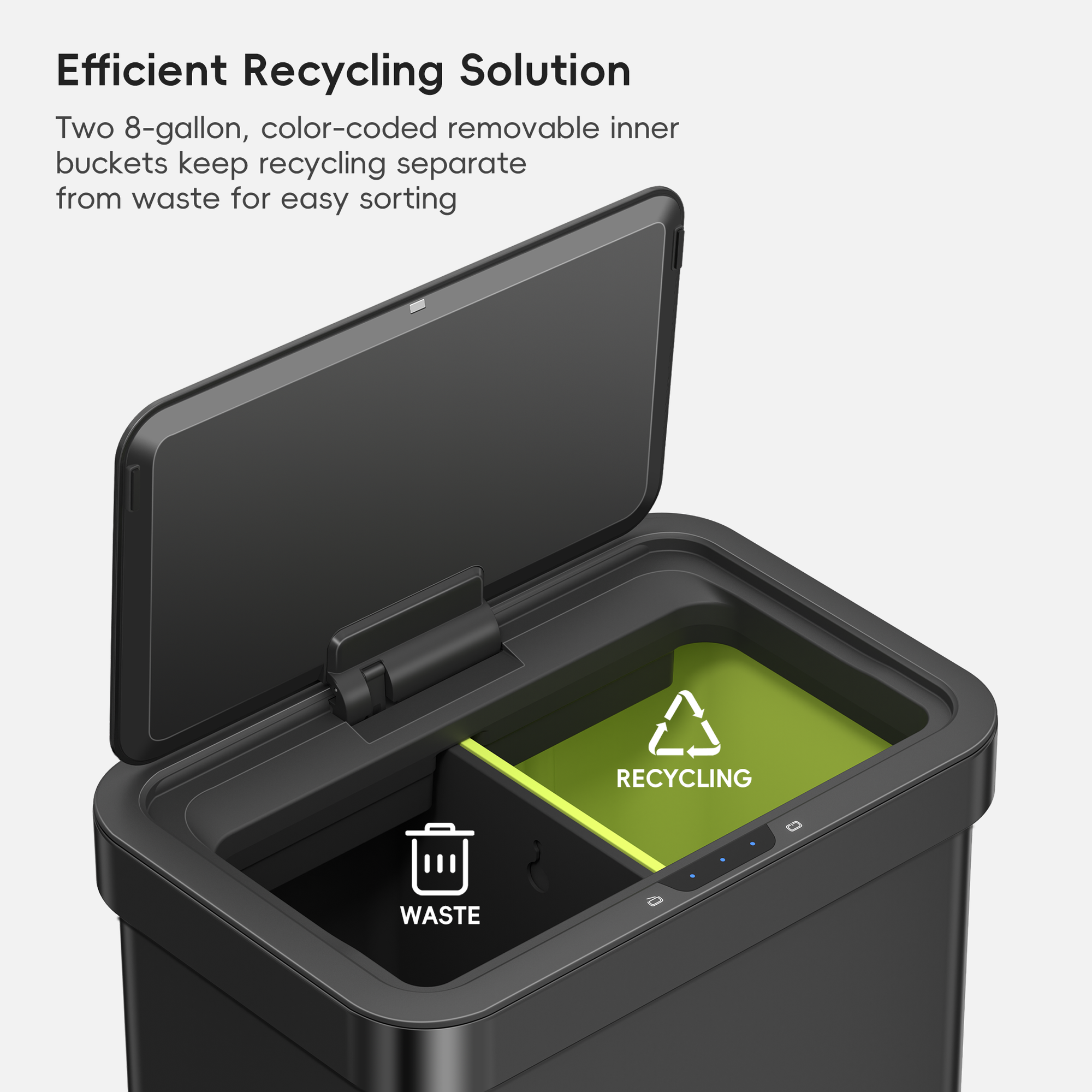 Econova 8+8 Gallon Dual Compartments Motion Sensor Trash Can - Matte Black