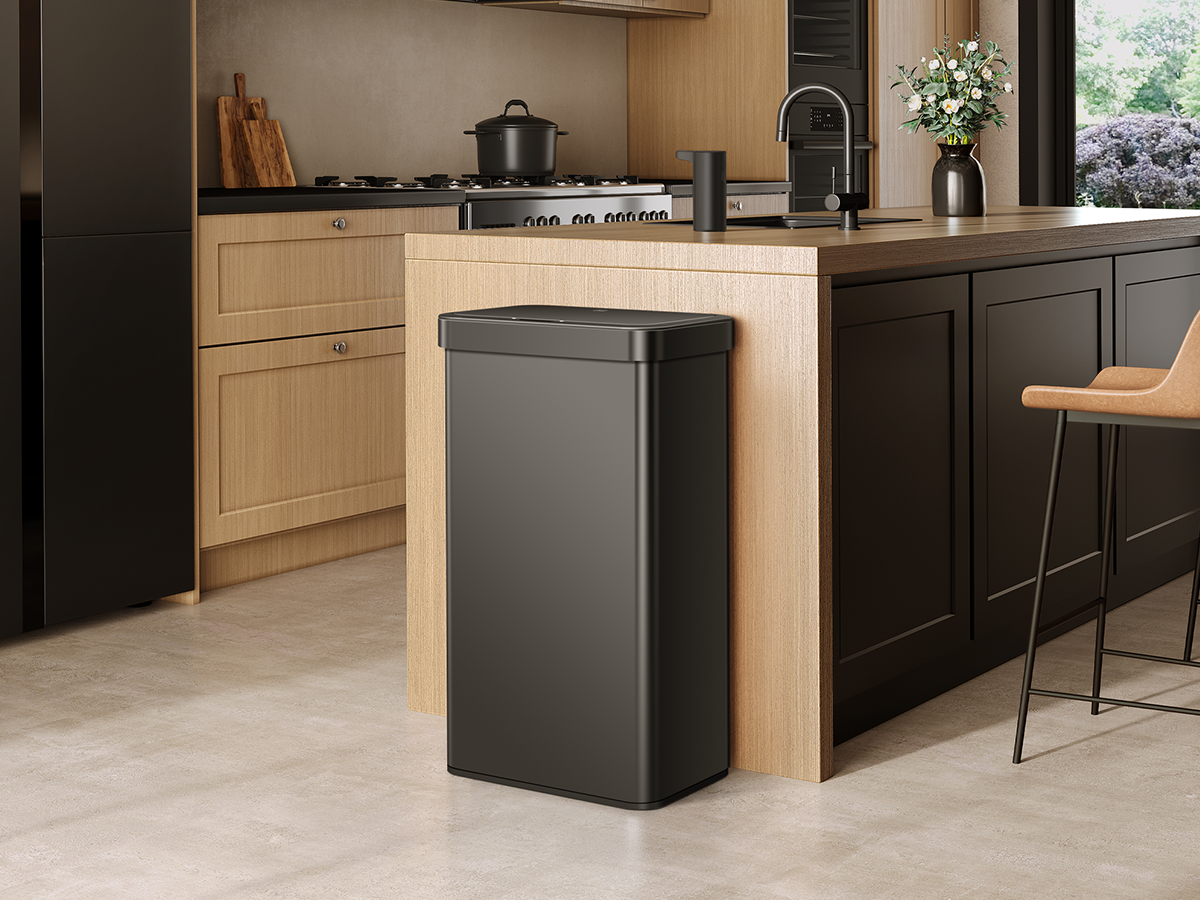 Nova 80L / 21 Gal Black Stainless Steel Sensor Trash Can – Home by EKO Nova 80L / 21 Gal Black Stainless Steel Sensor Trash Can – Home by EKO