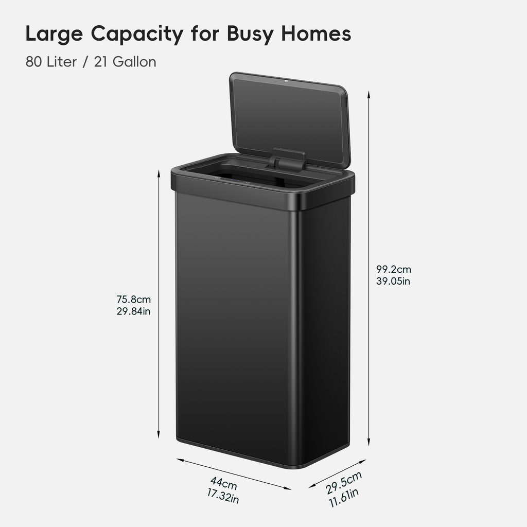 EKO  Trash Can with dimensions labeled.