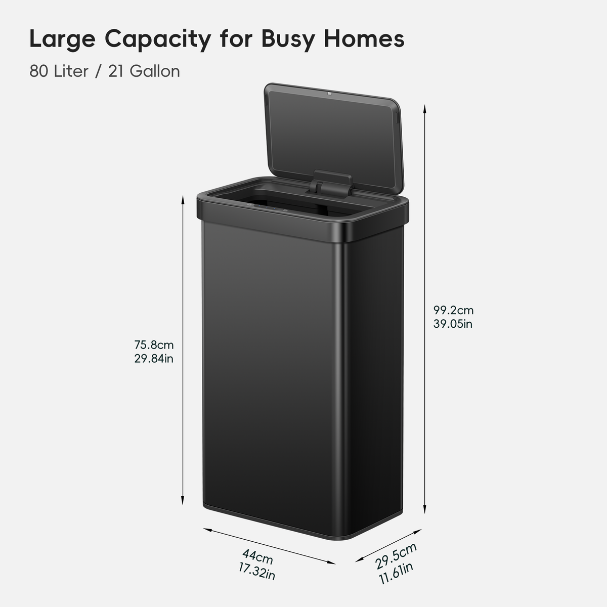 EKO  Trash Can with dimensions labeled.