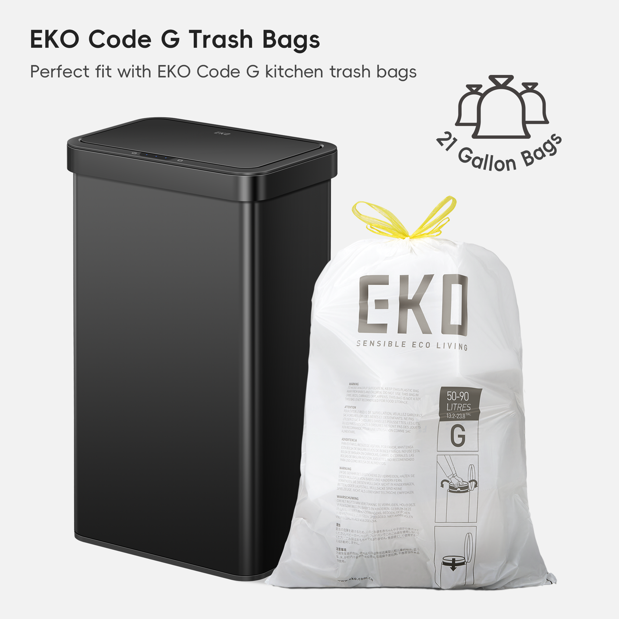 Nova 21 Gallon/80 Liter Black Stainless Steel Motion Sensor Trash Can