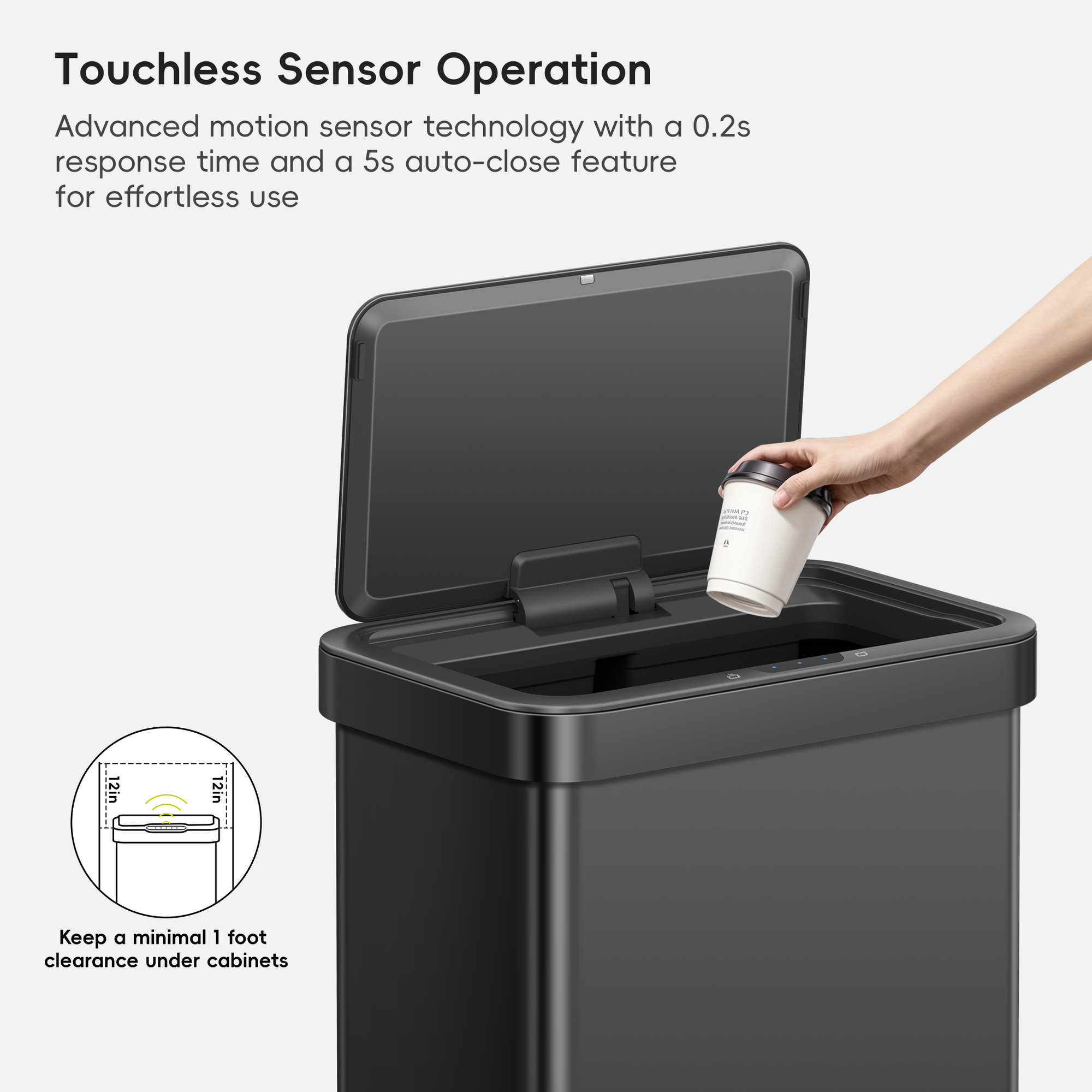 Nova 21 Gallon/80 Liter Black Stainless Steel Motion Sensor Trash Can