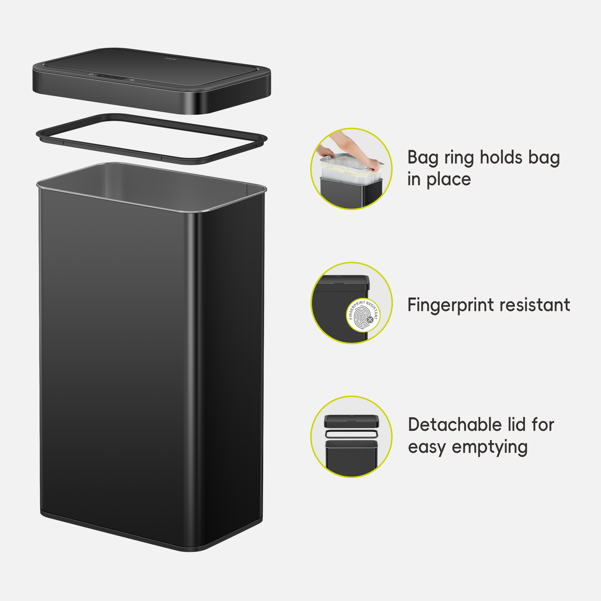 Nova 21 Gallon/80 Liter Black Stainless Steel Motion Sensor Trash Can