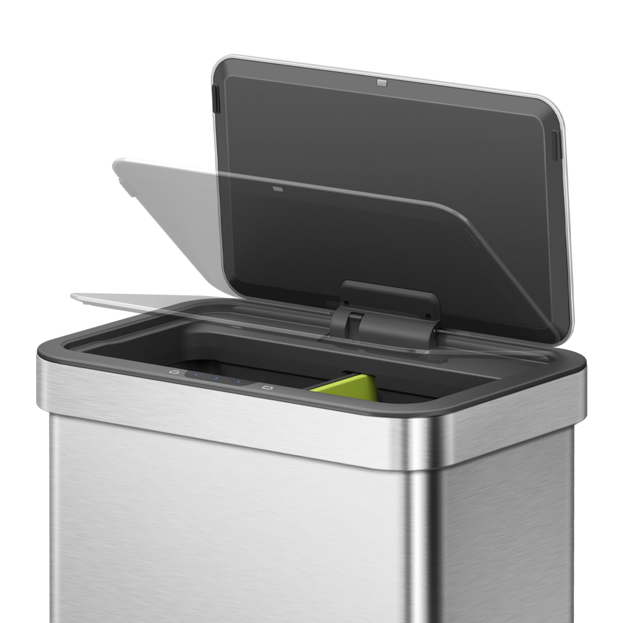 Black EKO trash can with soft close lid.