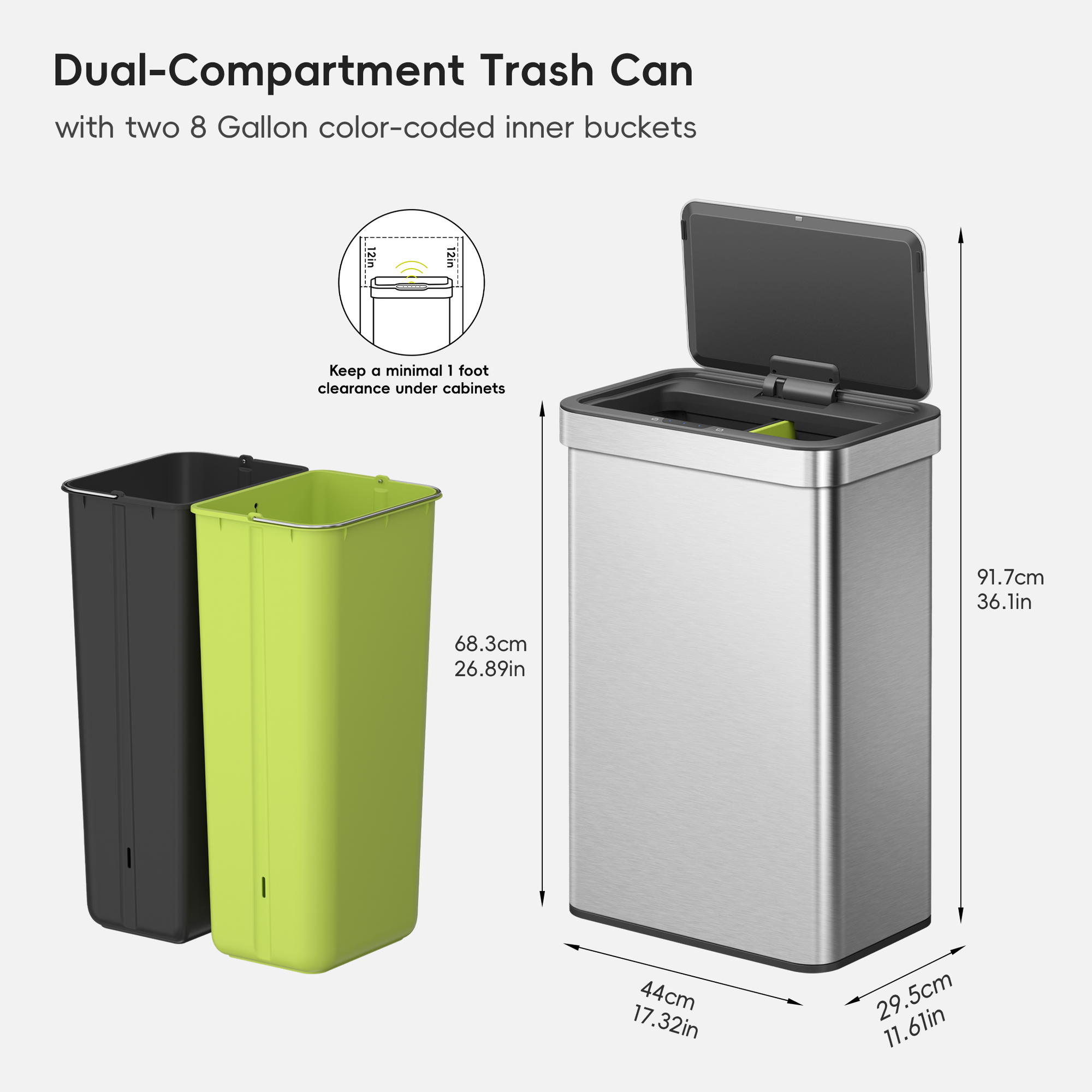 Dual-Compartment EKO Trash Can
with two 8 Gallon color-coded inner buckets.