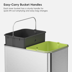 EKO trash can featuring Easy-Carry Bucket Handles Each inner bucket has a sturdy handle for quick lift-out emptying and easy bag changes.