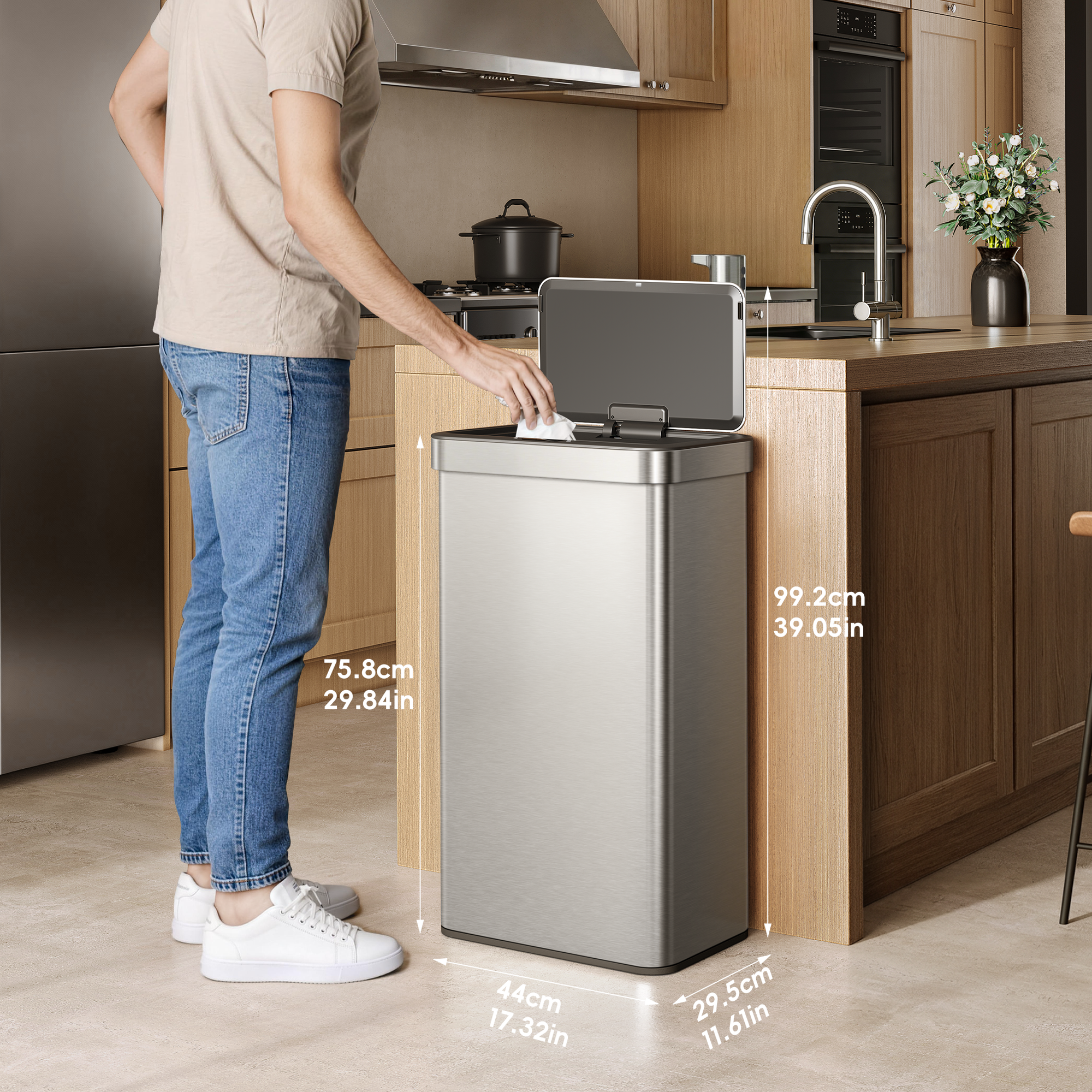 Nova 21 Gallon/80 Liter Stainless Steel Motion Sensor Trash Can