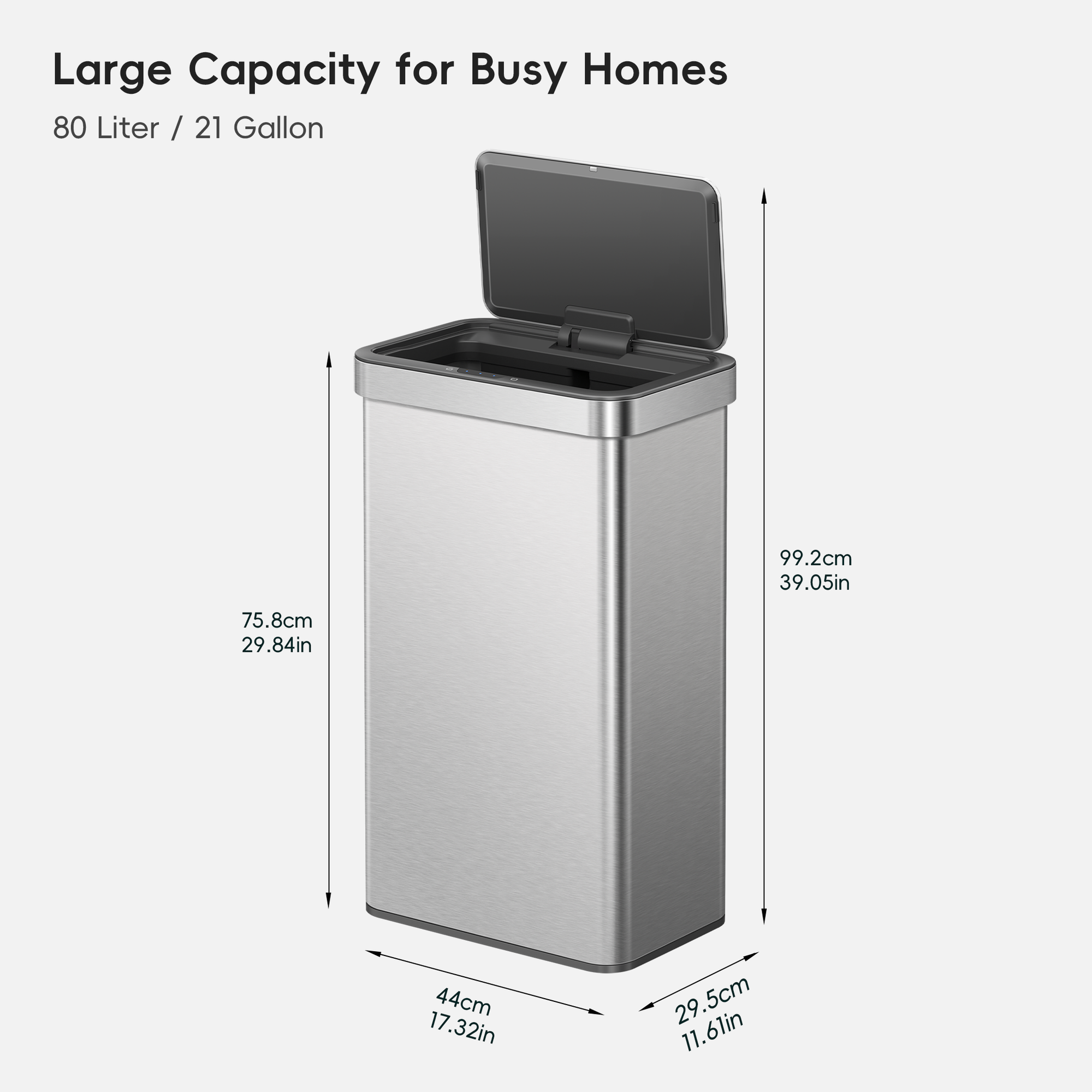 Nova 21 Gallon/80 Liter Stainless Steel Motion Sensor Trash Can