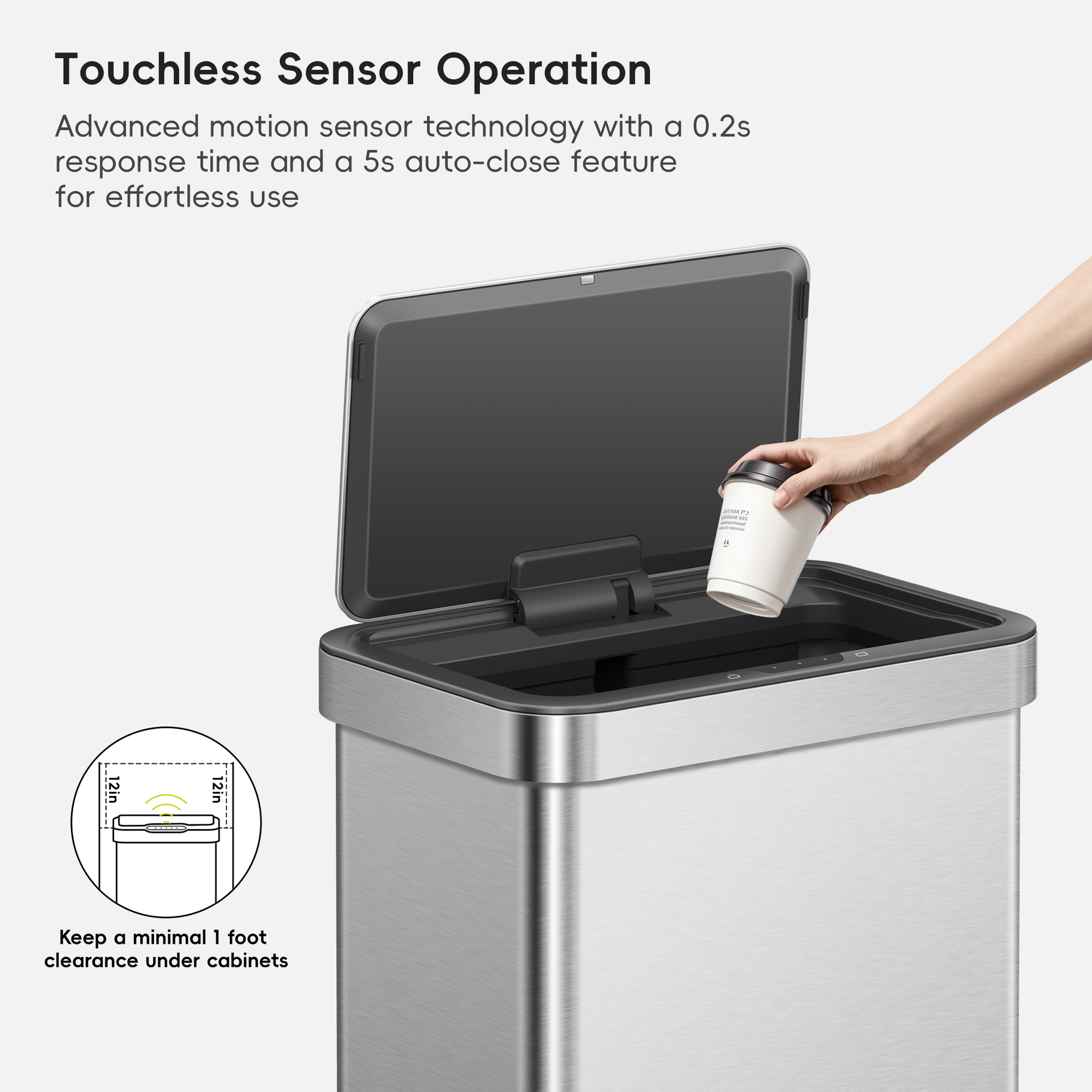 Nova 21 Gallon/80 Liter Stainless Steel Motion Sensor Trash Can