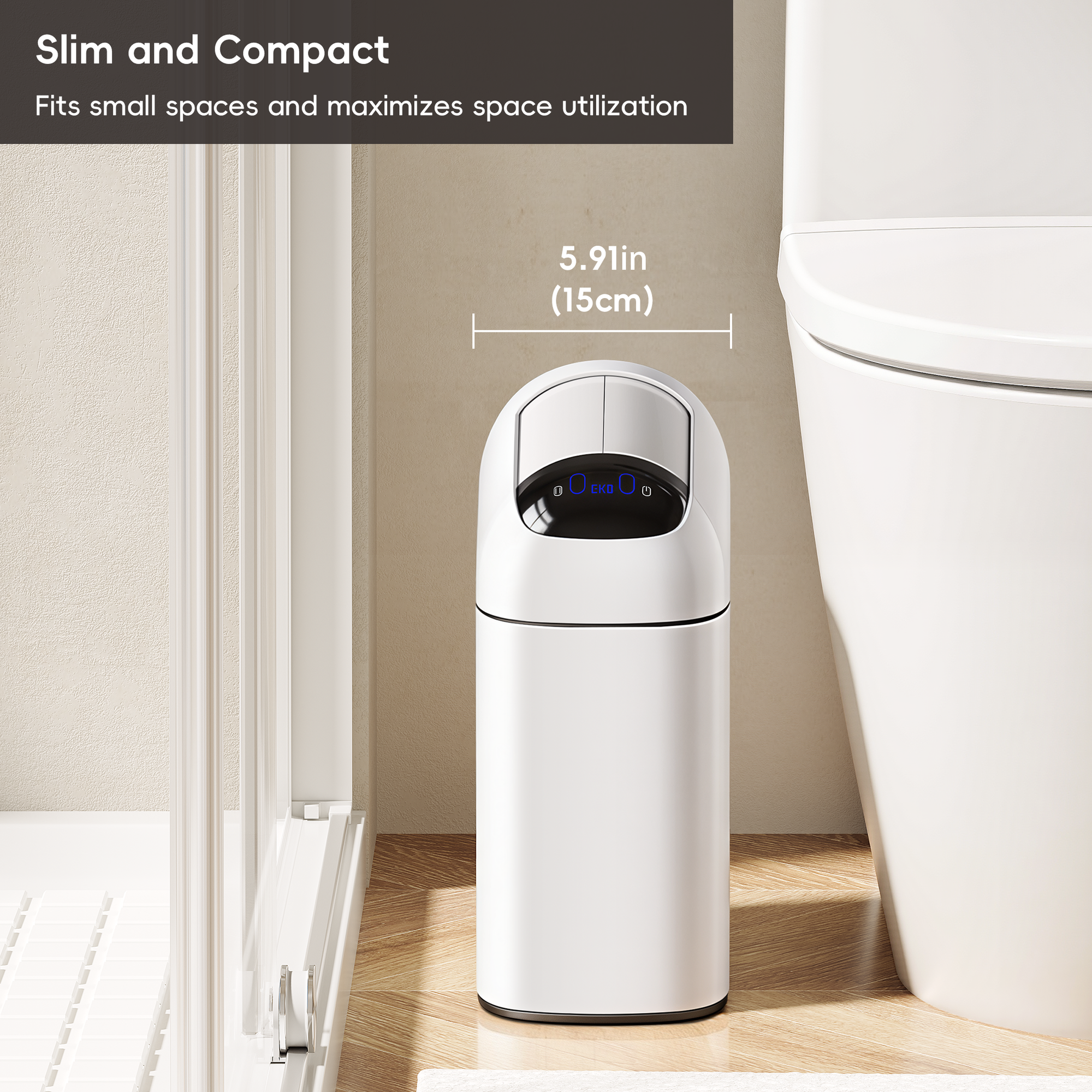 Astro  10L / 2.6 Gallon Slim Sensor Trash Can with Butterfly Lid-Matte White