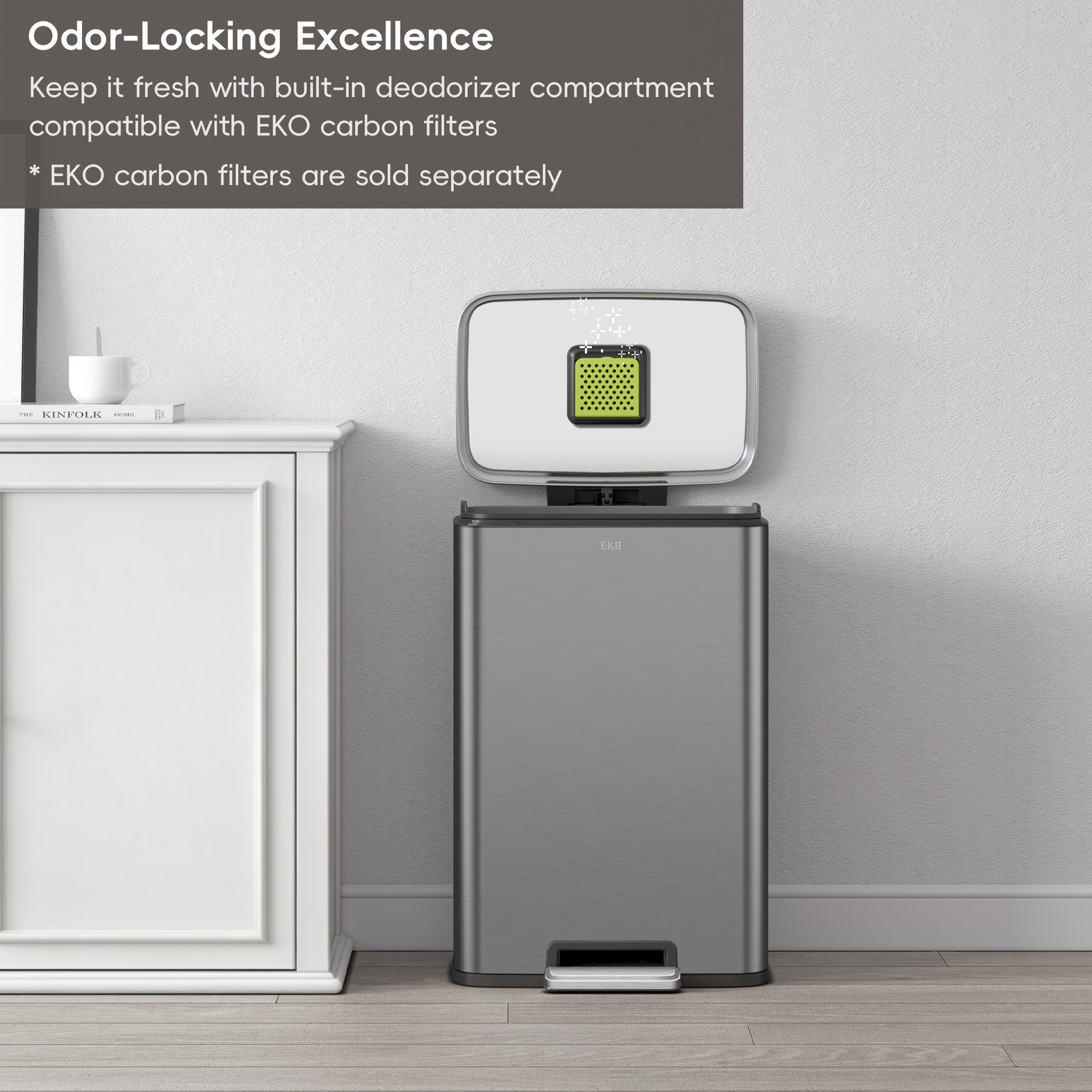 Madison Gunmetal Steel 50 Liter/13.2 Gallon Step Trash Can with Inner Liner - Fingerprint Resistant Finish