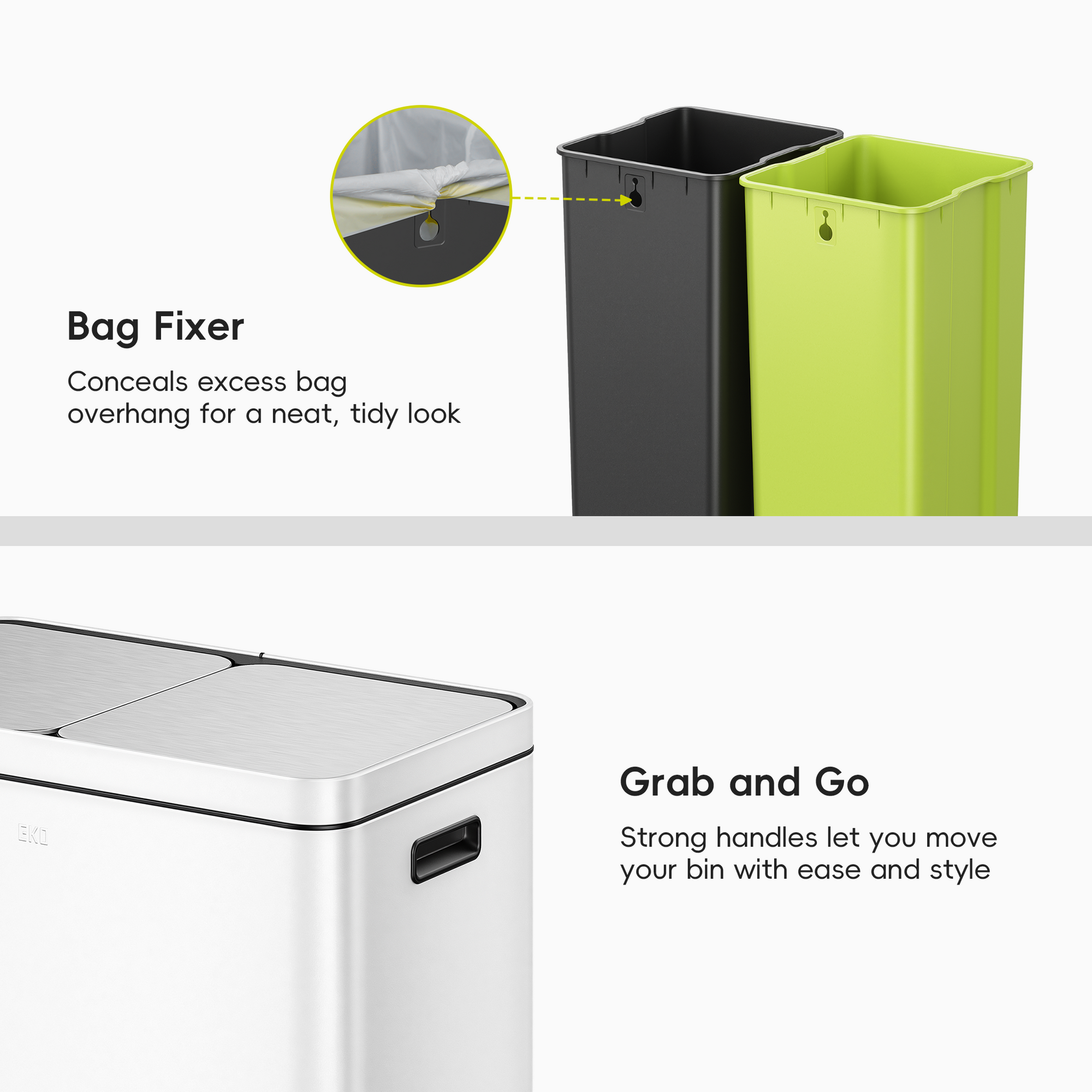 Edison 8+8 Gal Kitchen Trash Can with Dual Removable Liners-Matter White