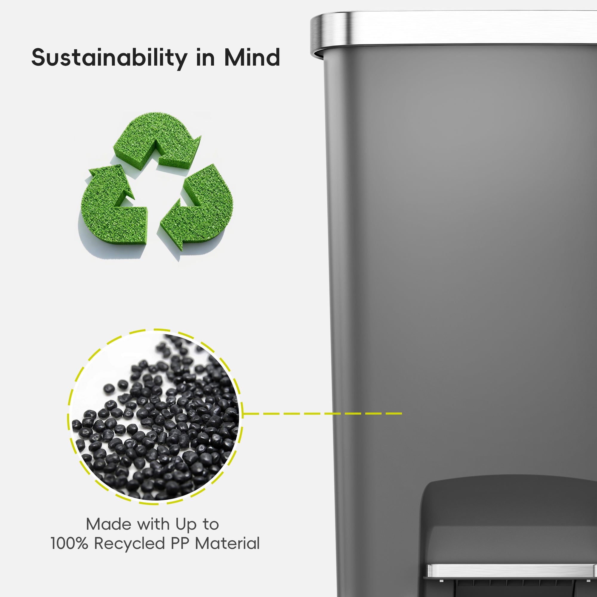 Hana Select 13.2 Gallon / 50L Plastic Resin Step Kitchen Trash Can-Grey