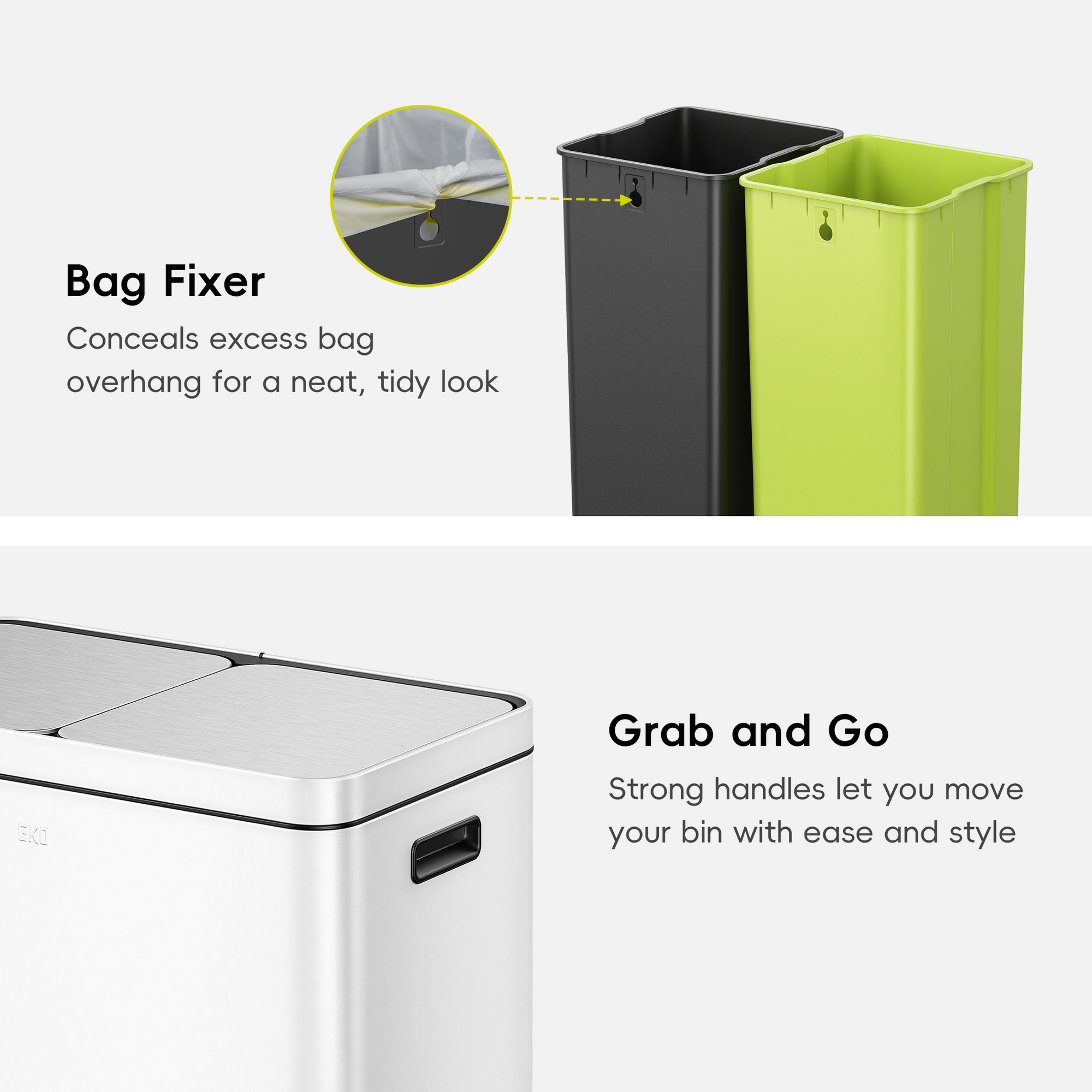Edison 8+8 Gal Kitchen Trash Can with Dual Removable Liners-Matter White