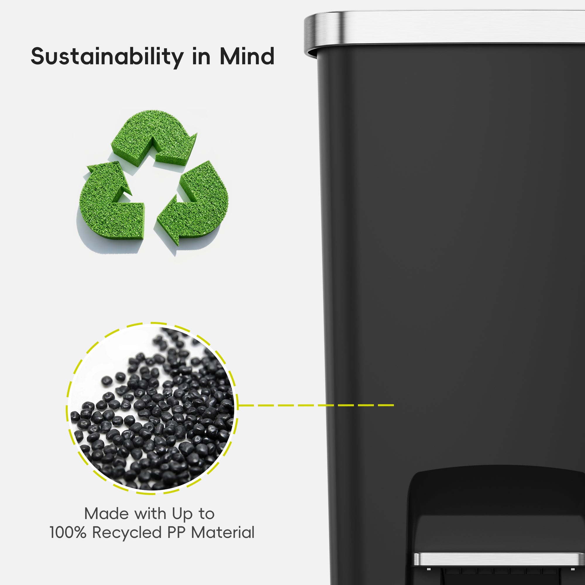 Hana Select 50L / 13 Gallon Plastic Resin Step Kitchen Trash Can - Black