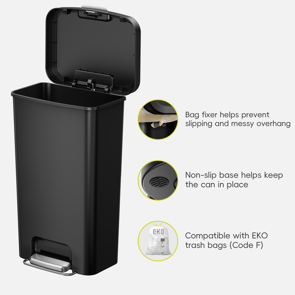EKO 45L / 12 Gal Pet-Lock Kitchen Trash Can with Lid