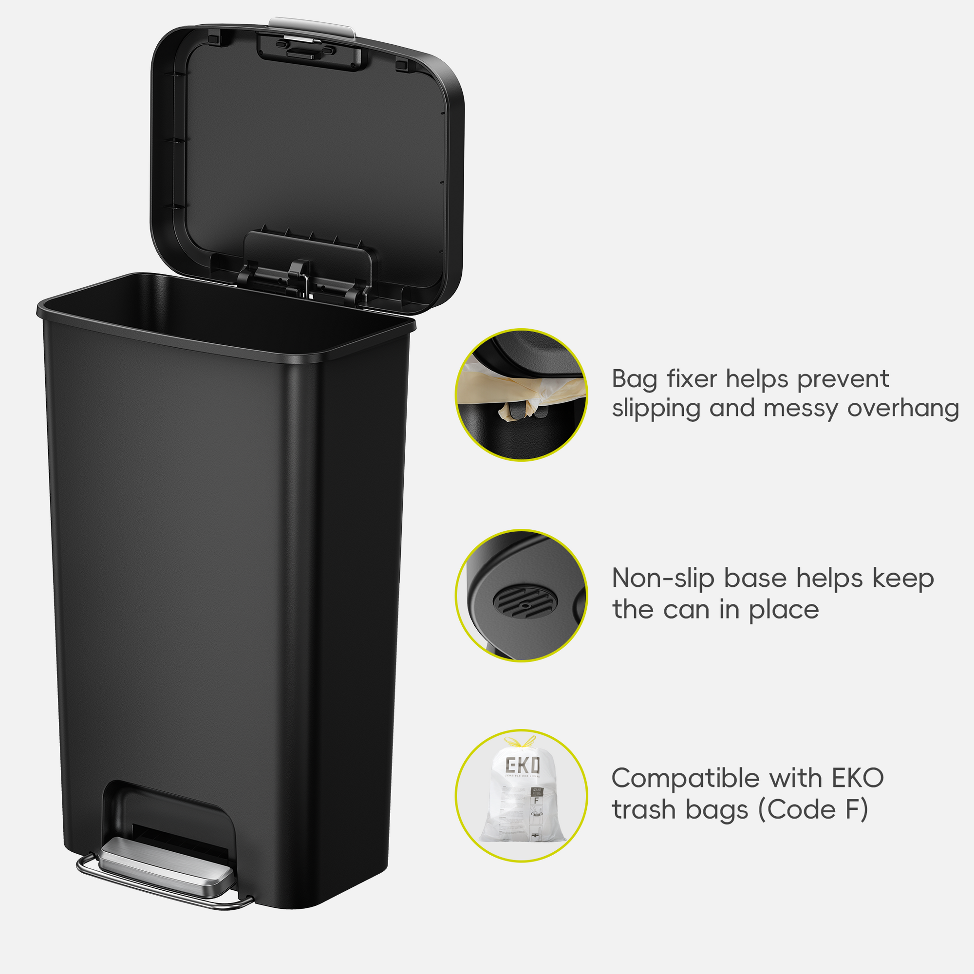 EKO 45L / 12 Gal Pet-Lock Kitchen Trash Can with Lid