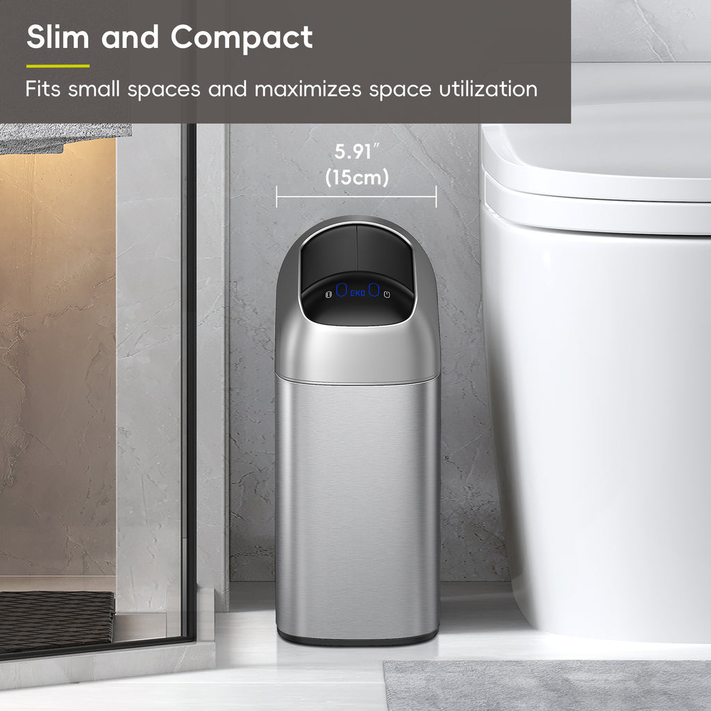 EKO Astro 10L / 2.6 Gallon Slim Sensor Trash Can with Butterfly Lid-Matte Stainless Steel – Slim and Compact