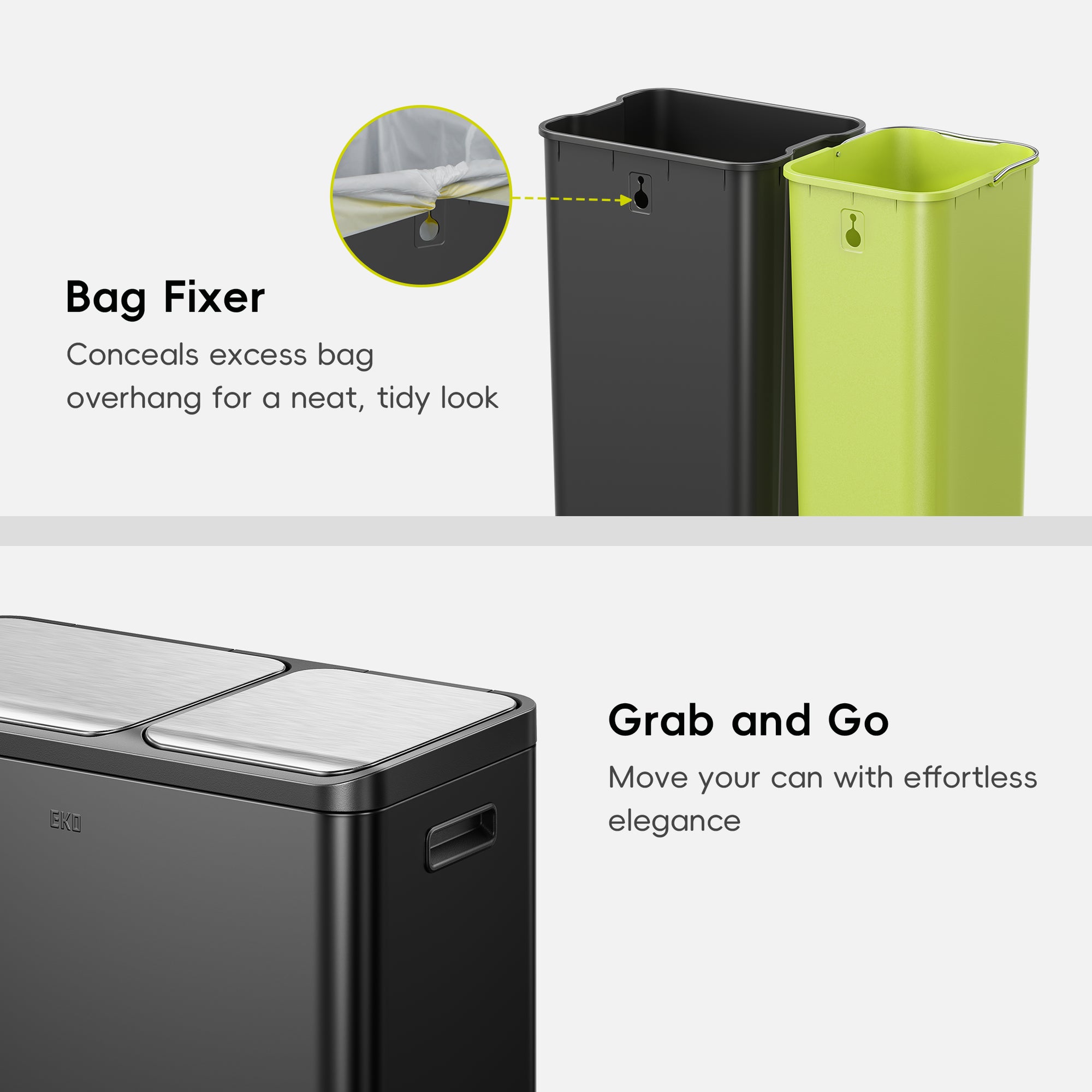 EcoCasa Dual Compartment 30L+20L Step Recycling Can - Matte Black