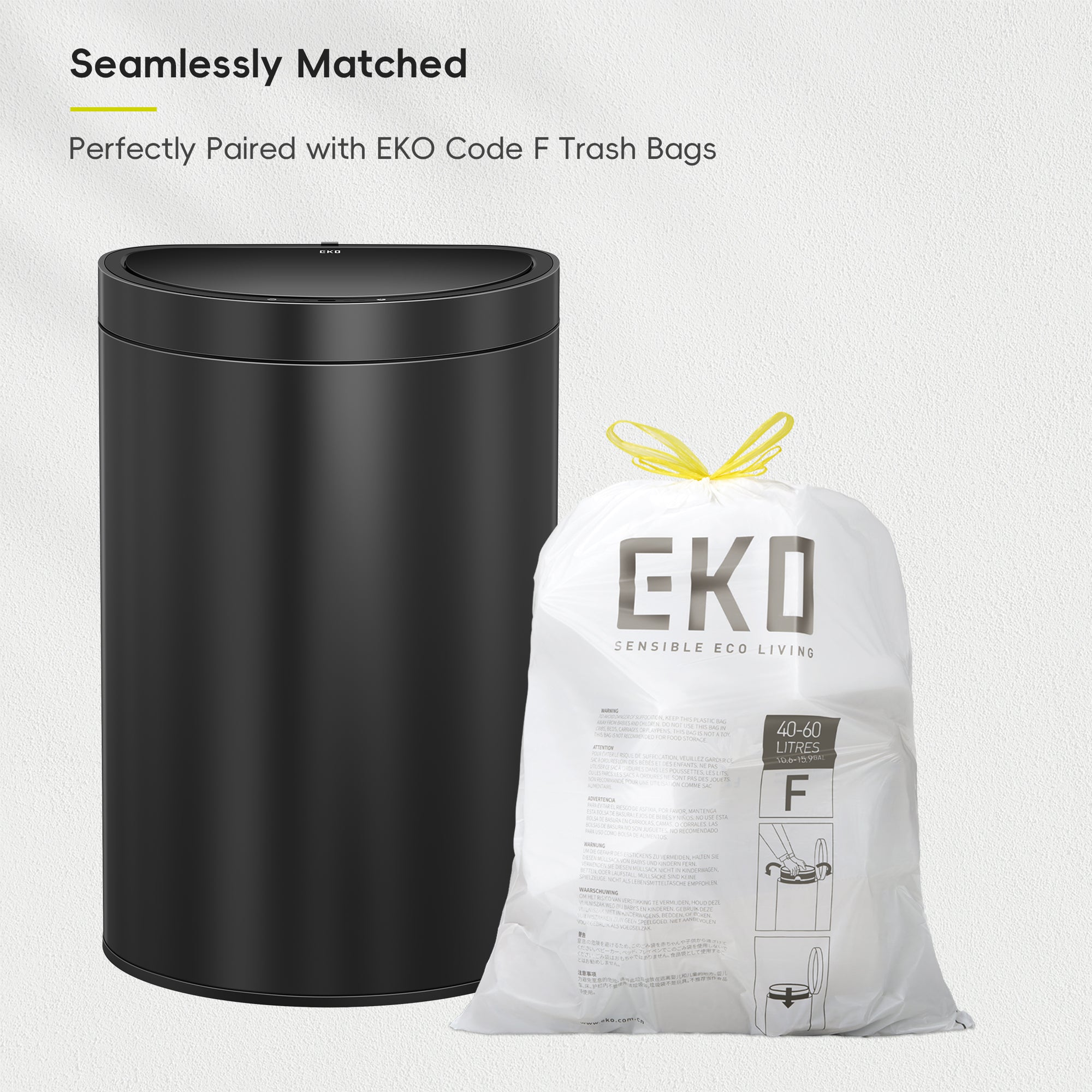 Mirage Semi-Round Motion Sensor Trash Can, 47 Liter / 12.4 Gallon, Matte Black