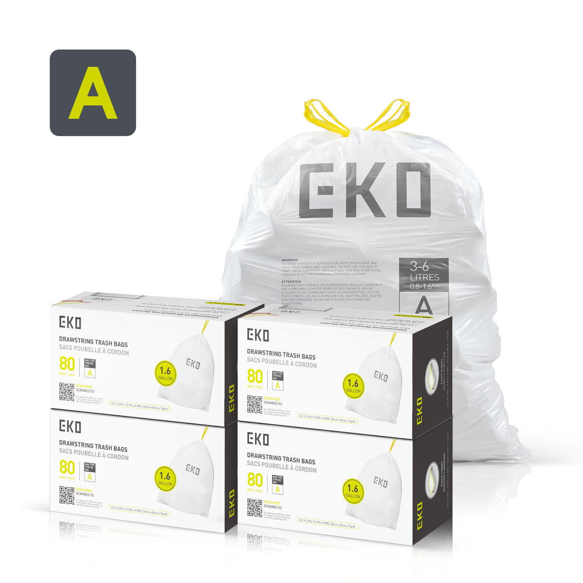 Code A - Easy-Dispense Roll Trash Bag, 6 L / 1.6 Gal