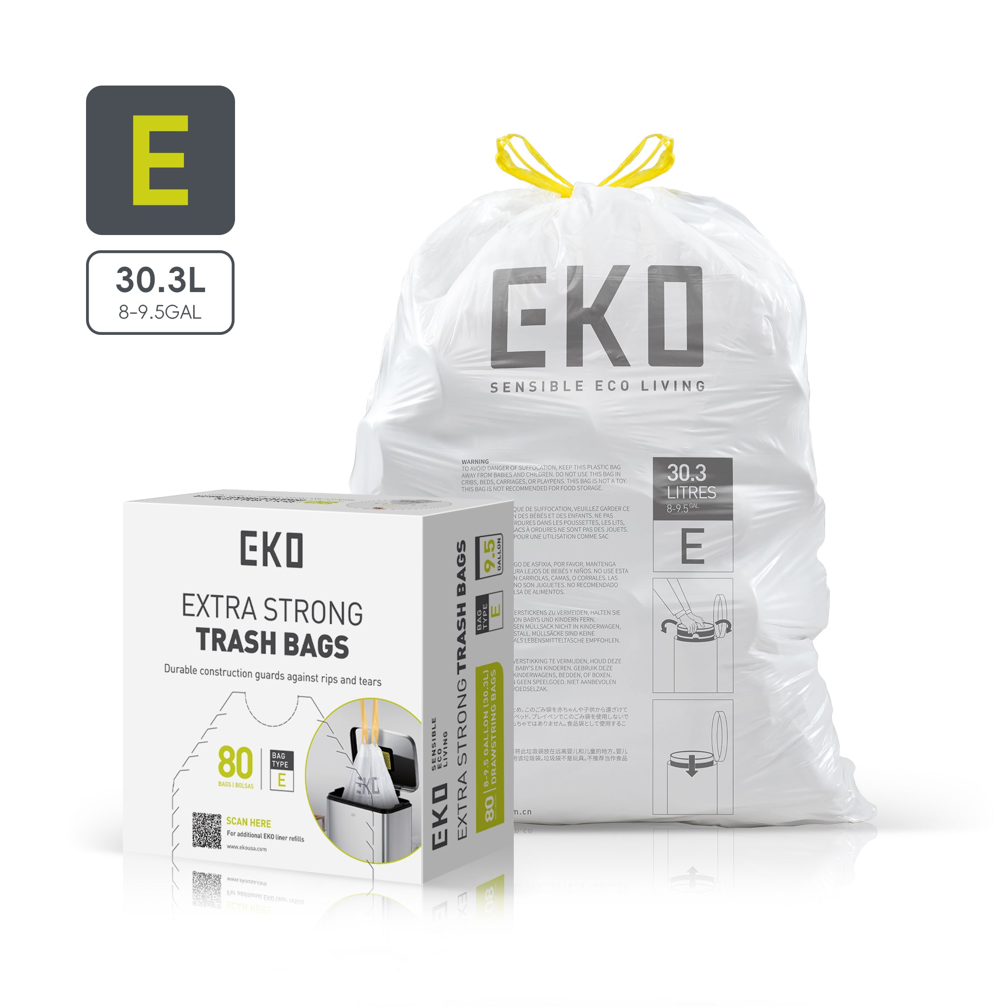 eko☆ Code E - 8 Gal Easy-Dispense Roll Trash Bag - 80 Count – Home by EKO