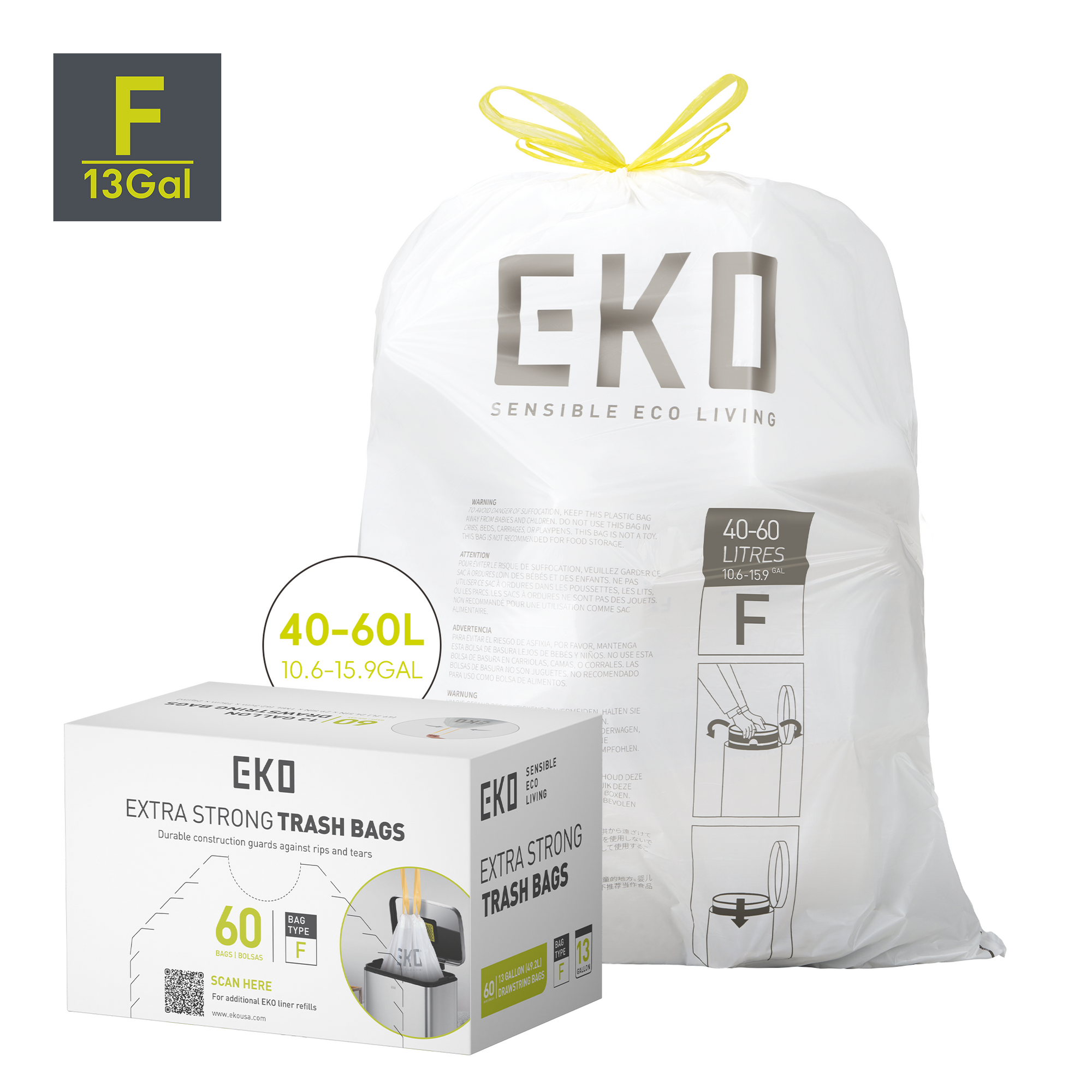 Code F - 13 Gallon Easy-Dispense Roll Trash Bag - 60 Count (50L Code F - 13 Gallon Easy-Dispense Roll Trash Bag - 60 Count (50L